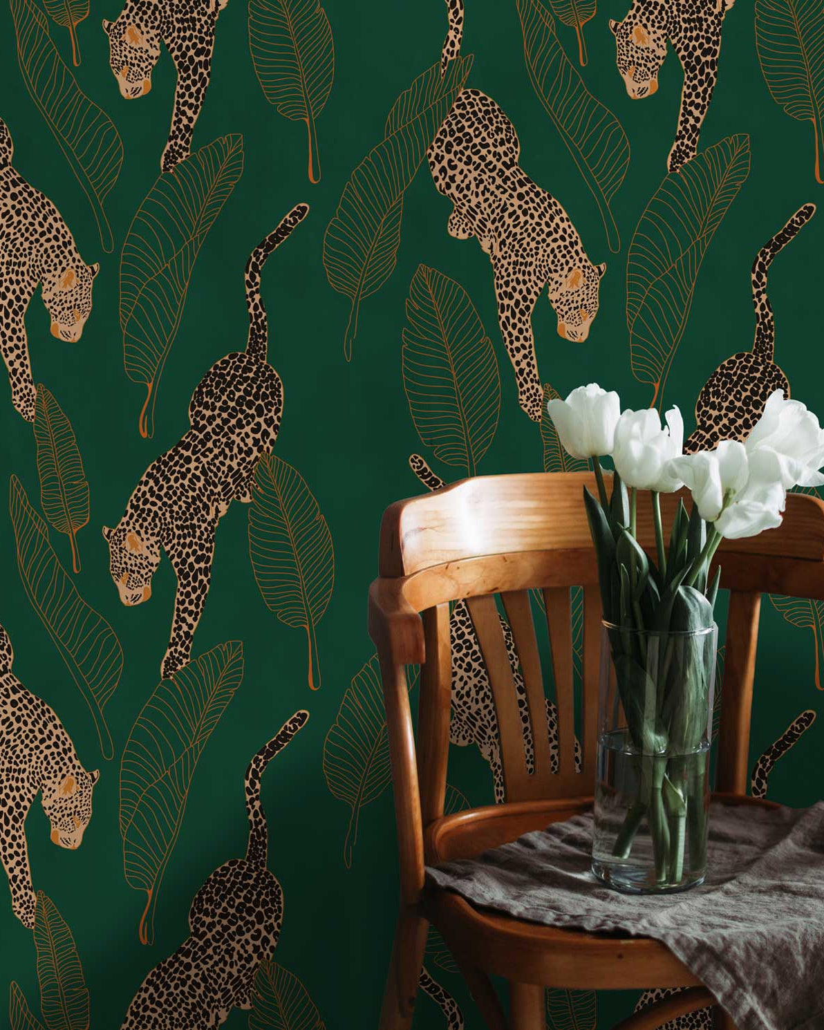 Leopards Peel and Stick Wallpaper, Removable Wallpaper, Traditional Wallpaper - Emerald | DeccoPrint