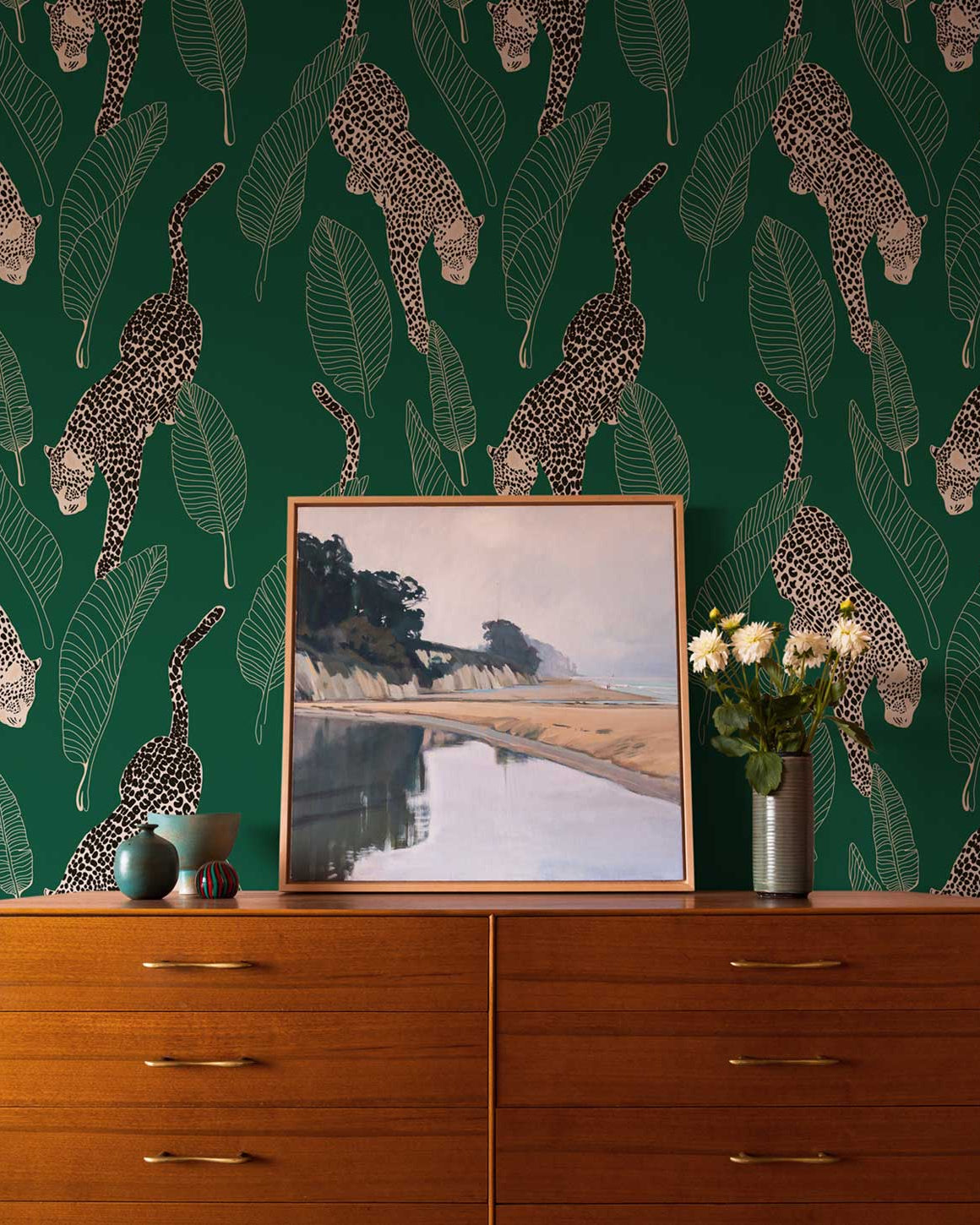 Leopards Peel and Stick Wallpaper, Removable Wallpaper, Traditional Wallpaper - Green | DeccoPrint