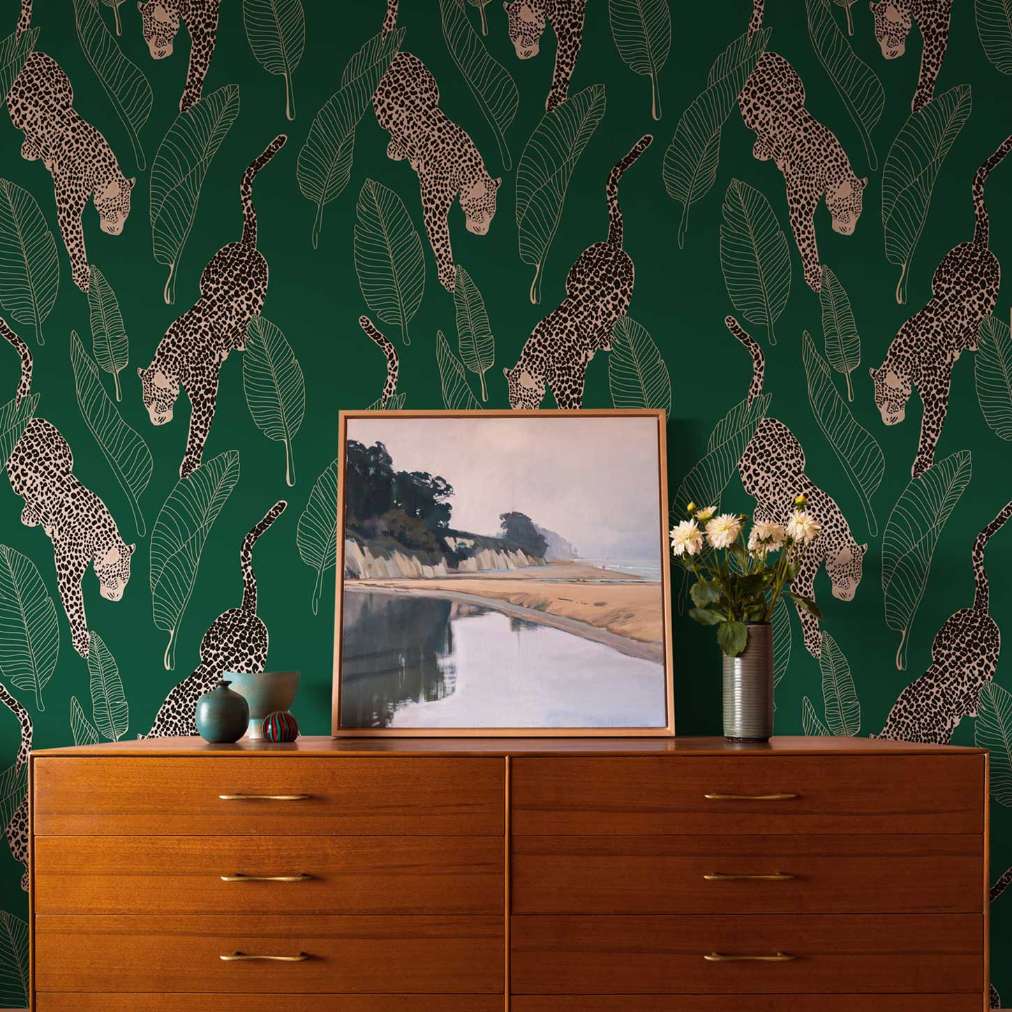 Leopards Peel and Stick Wallpaper, Removable Wallpaper, Traditional Wallpaper - Green | DeccoPrint