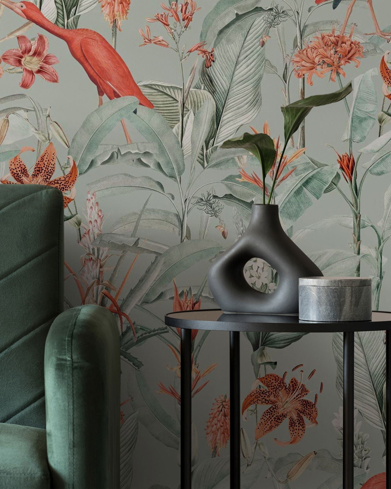 Lilies Peel and Stick Wallpaper, Removable Wallpaper, Traditional Wallpaper - Green | DeccoPrint