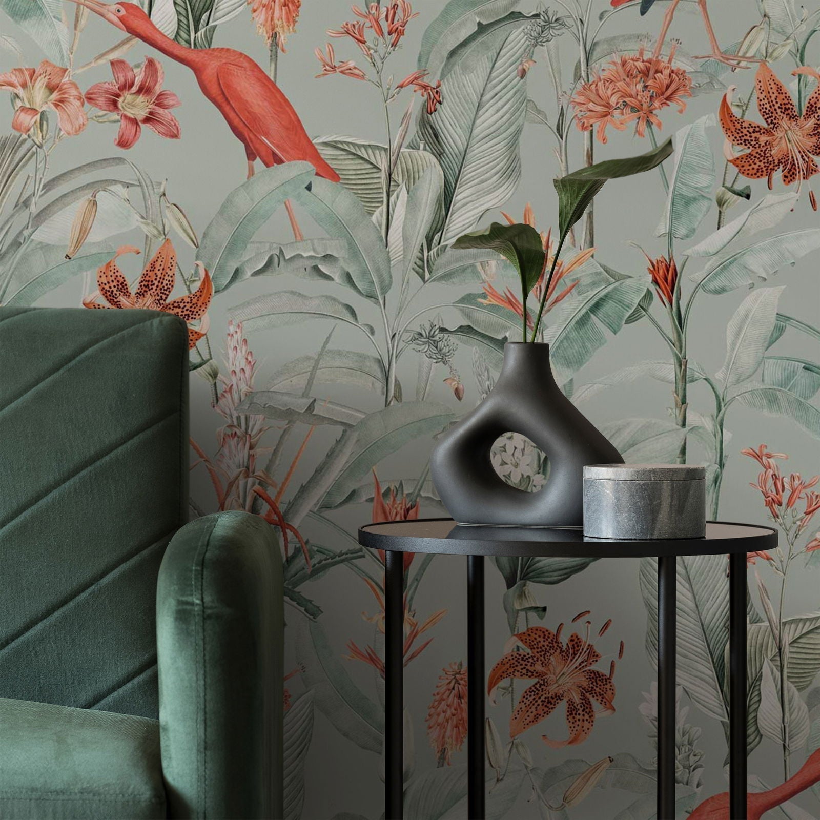 Lilies Peel and Stick Wallpaper, Removable Wallpaper, Traditional Wallpaper - Green | DeccoPrint