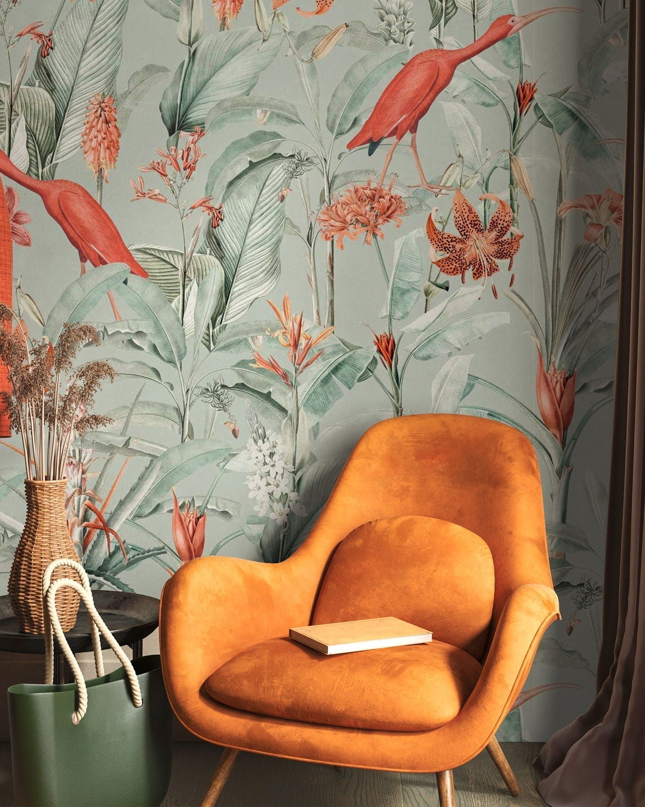 Lilies Peel and Stick Wallpaper, Removable Wallpaper, Traditional Wallpaper - Green | DeccoPrint
