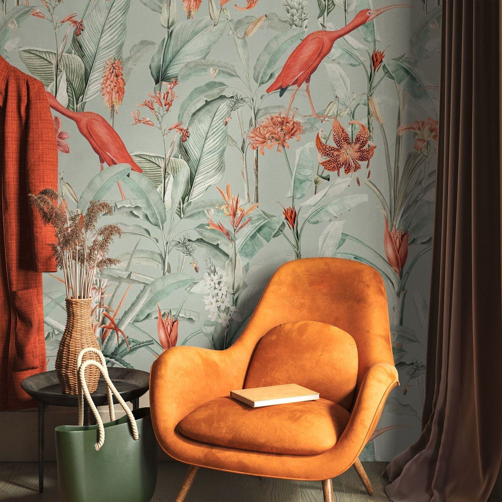 Lilies Peel and Stick Wallpaper, Removable Wallpaper, Traditional Wallpaper - Green | DeccoPrint