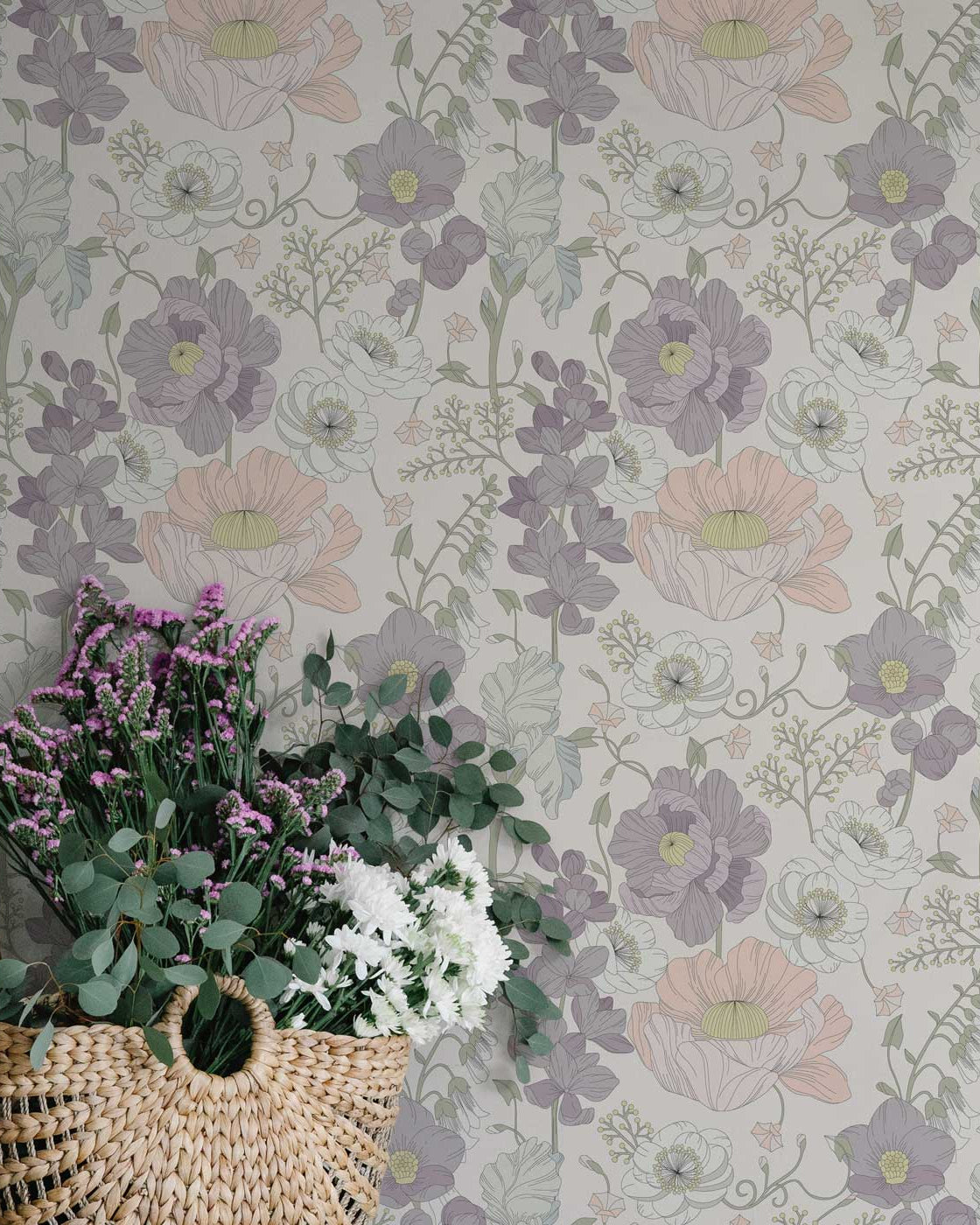 Luxurious Flowers Peel and Stick Wallpaper, Removable Wallpaper, Traditional Wallpaper | DeccoPrint