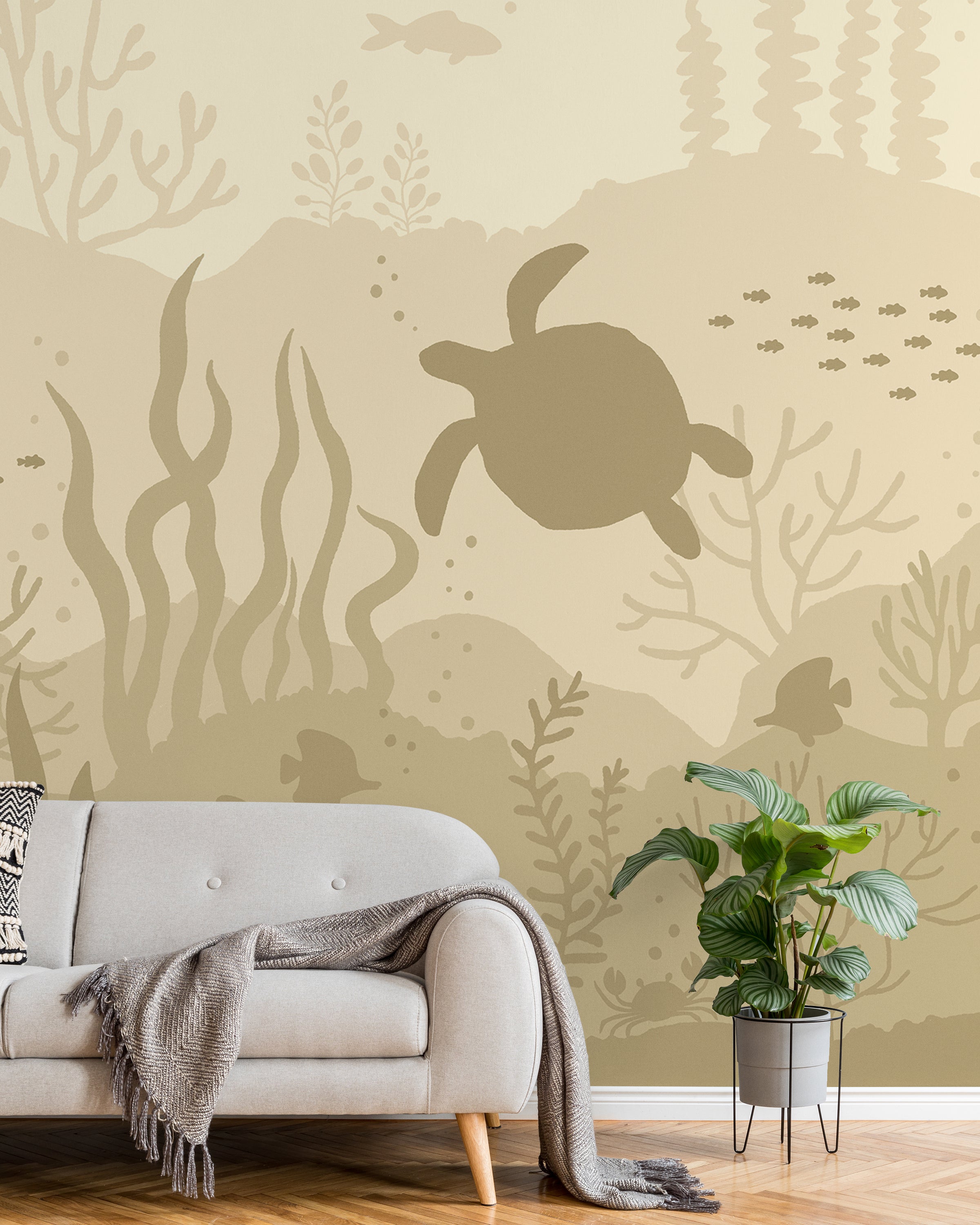 Ocean Bottom Peel and Stick Wallpaper, Removable Wallpaper, Traditional Wallpaper - Pastel Sage | DeccoPrint