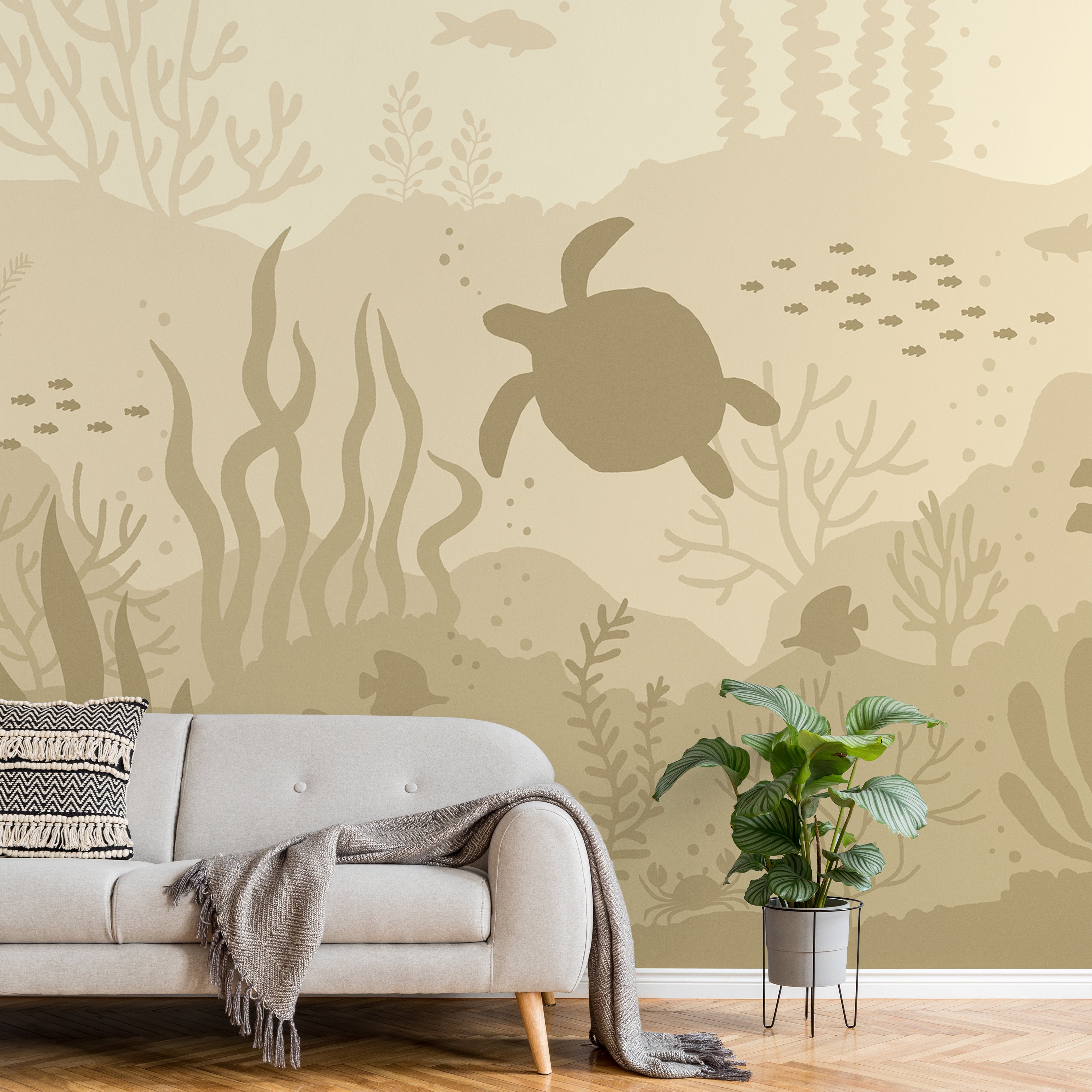 Ocean Bottom Peel and Stick Wallpaper, Removable Wallpaper, Traditional Wallpaper - Pastel Sage | DeccoPrint