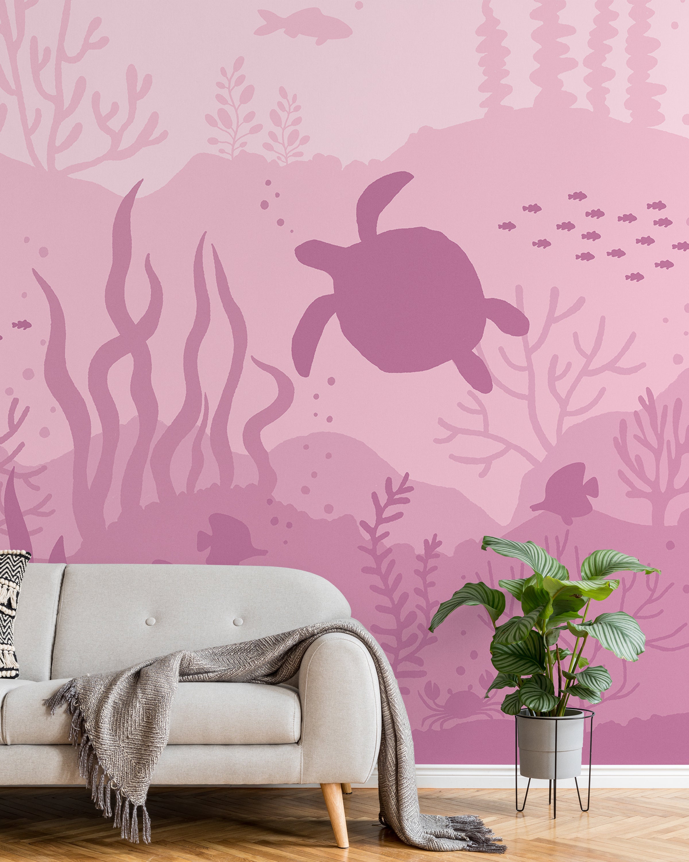 Ocean Bottom Peel and Stick Wallpaper, Removable Wallpaper, Traditional Wallpaper - Berry Pink | DeccoPrint