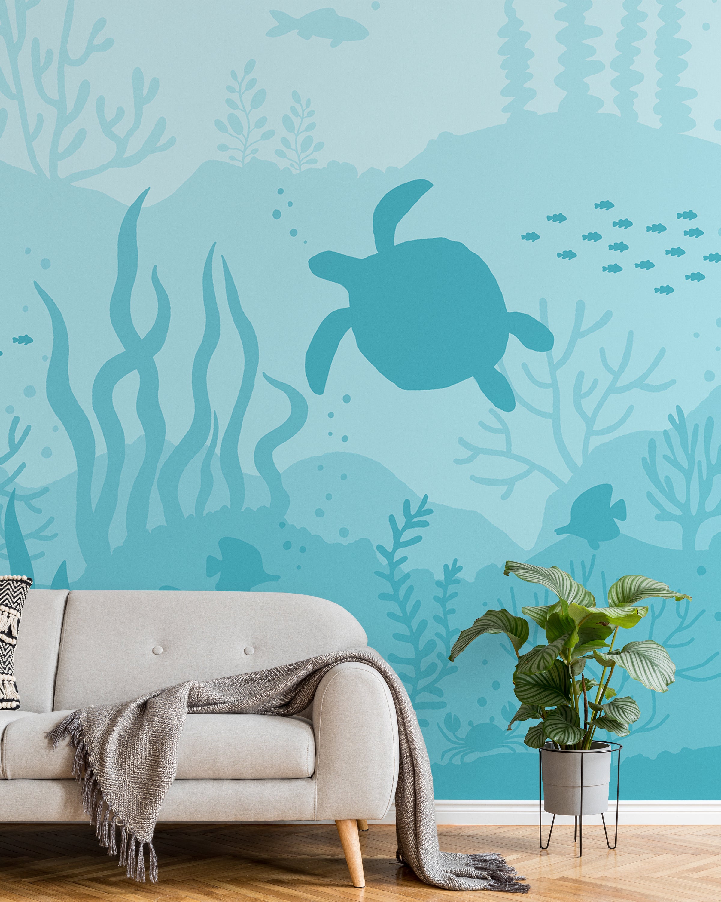 Ocean Bottom Peel and Stick Wallpaper, Removable Wallpaper, Traditional Wallpaper - Ocean Blue | DeccoPrint