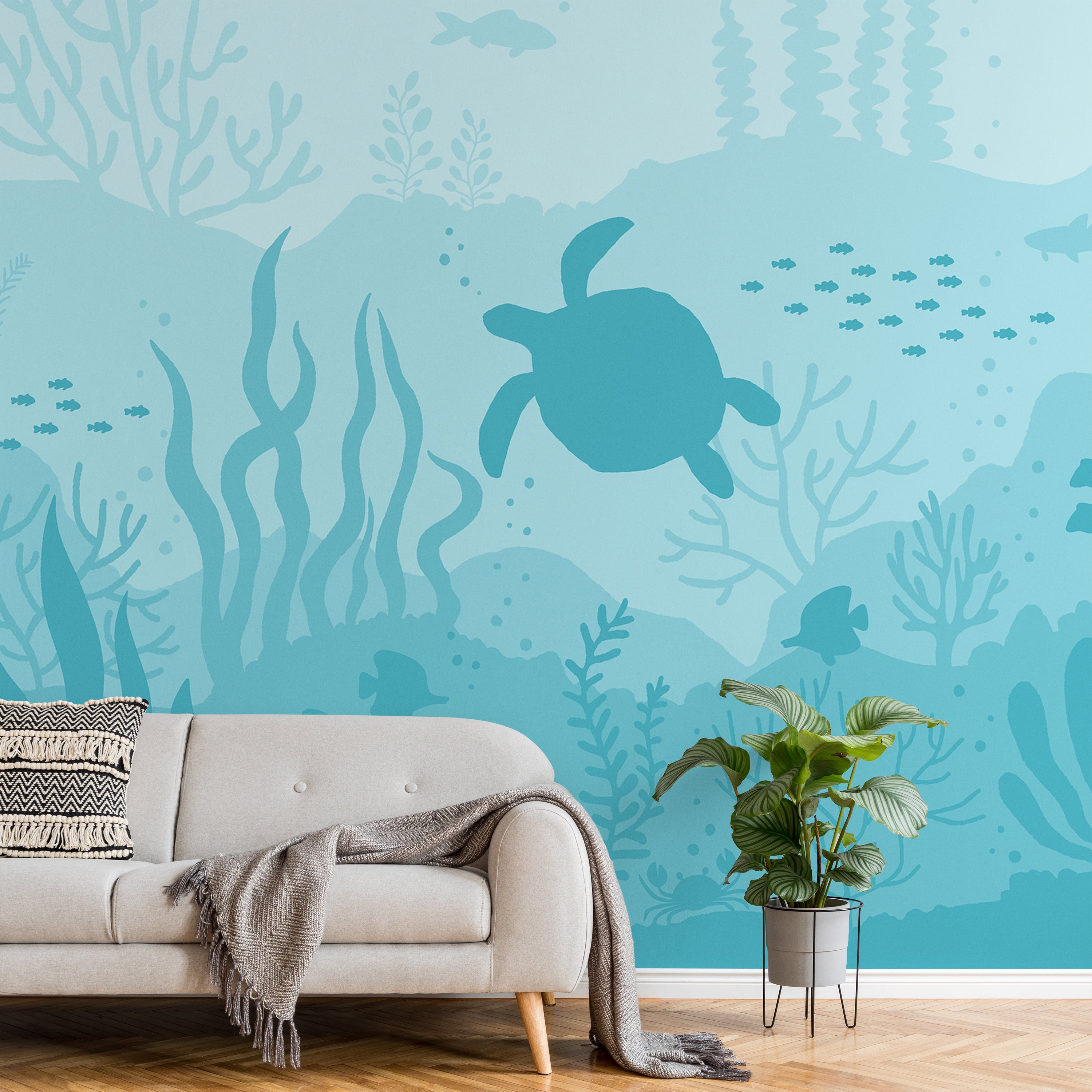 Ocean Bottom Peel and Stick Wallpaper, Removable Wallpaper, Traditional Wallpaper - Ocean Blue | DeccoPrint