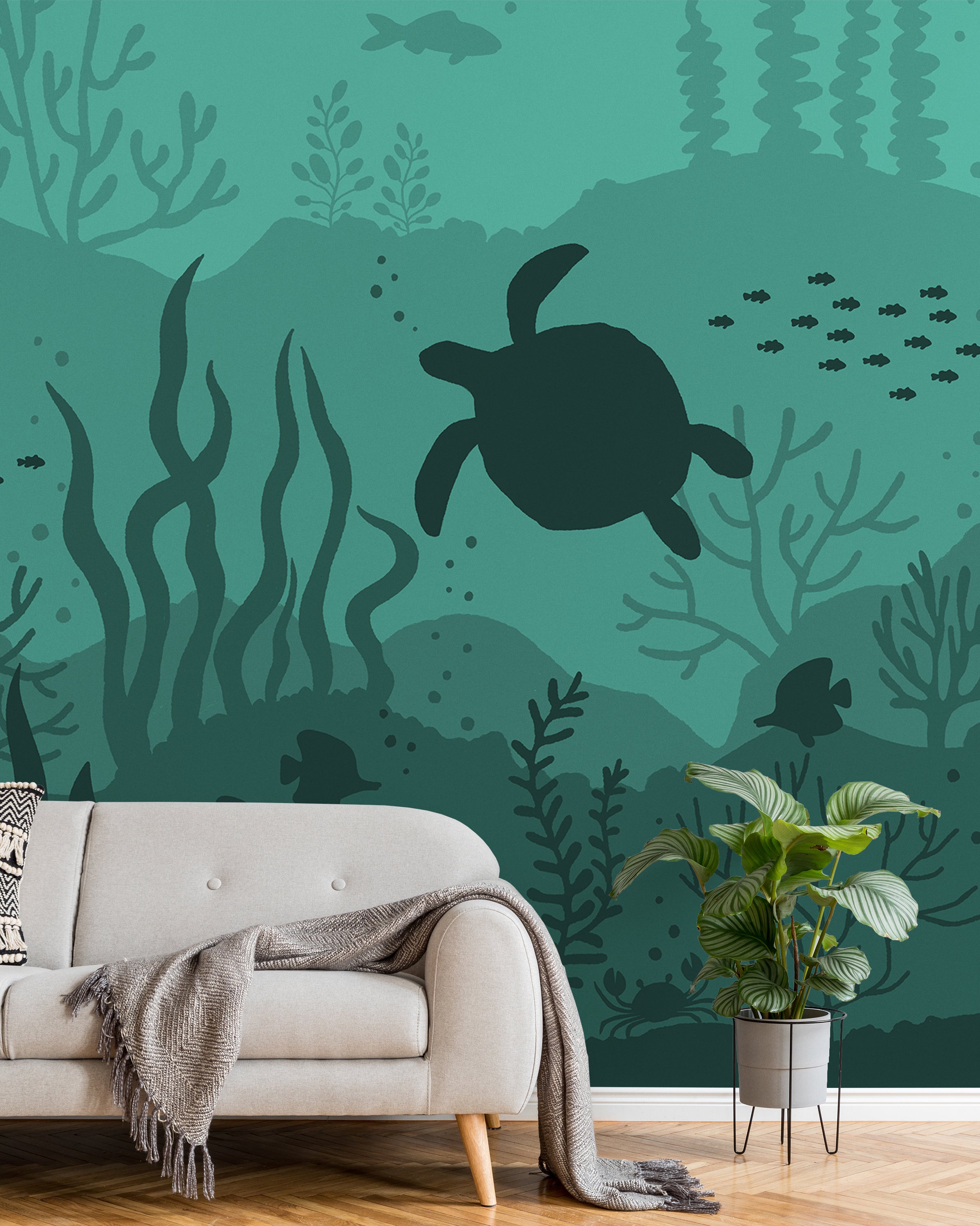 Ocean Bottom Peel and Stick Wallpaper, Removable Wallpaper, Traditional Wallpaper - Dark Teal | DeccoPrint