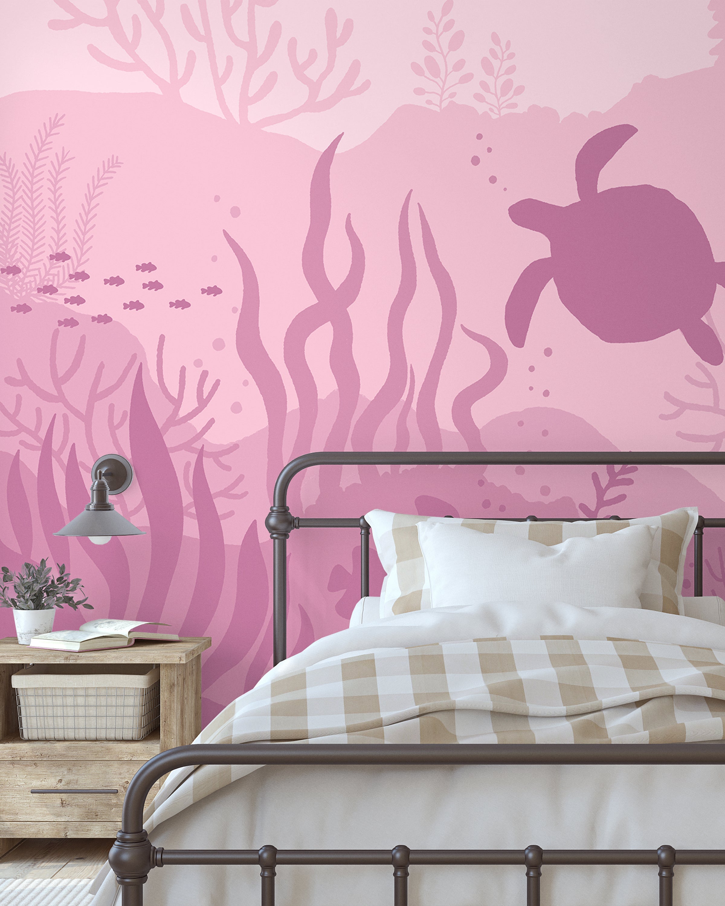 Ocean Bottom Peel and Stick Wallpaper, Removable Wallpaper, Traditional Wallpaper - Berry Pink | DeccoPrint