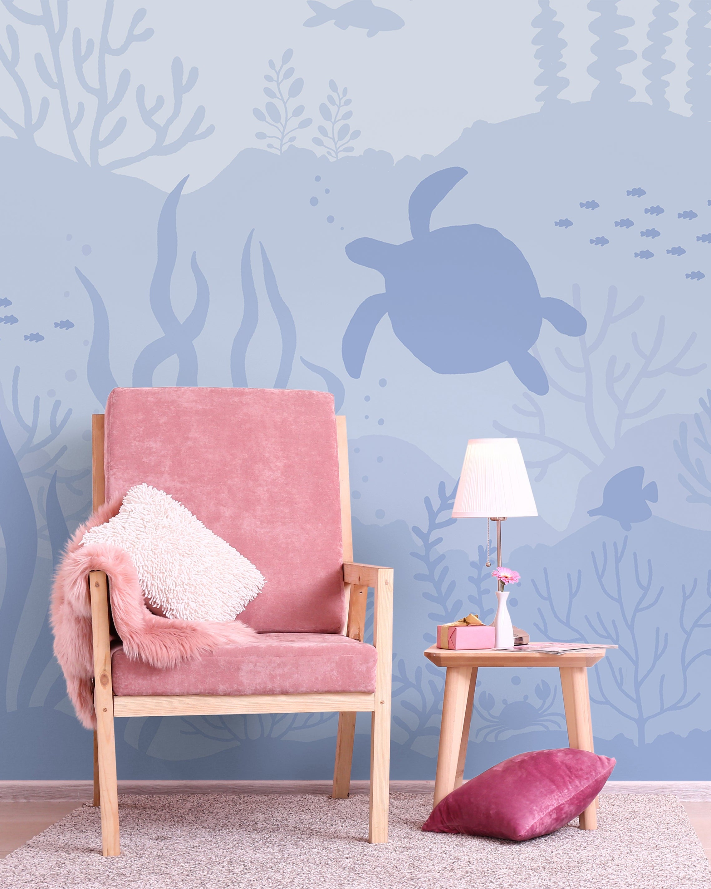 Ocean Bottom Peel and Stick Wallpaper, Removable Wallpaper, Traditional Wallpaper - Lavander Blue | DeccoPrint