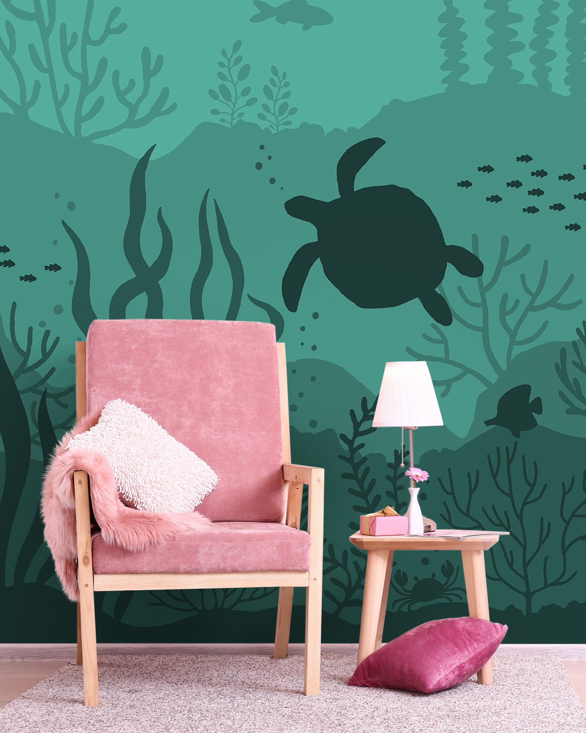 Ocean Bottom Peel and Stick Wallpaper, Removable Wallpaper, Traditional Wallpaper - Dark Teal | DeccoPrint