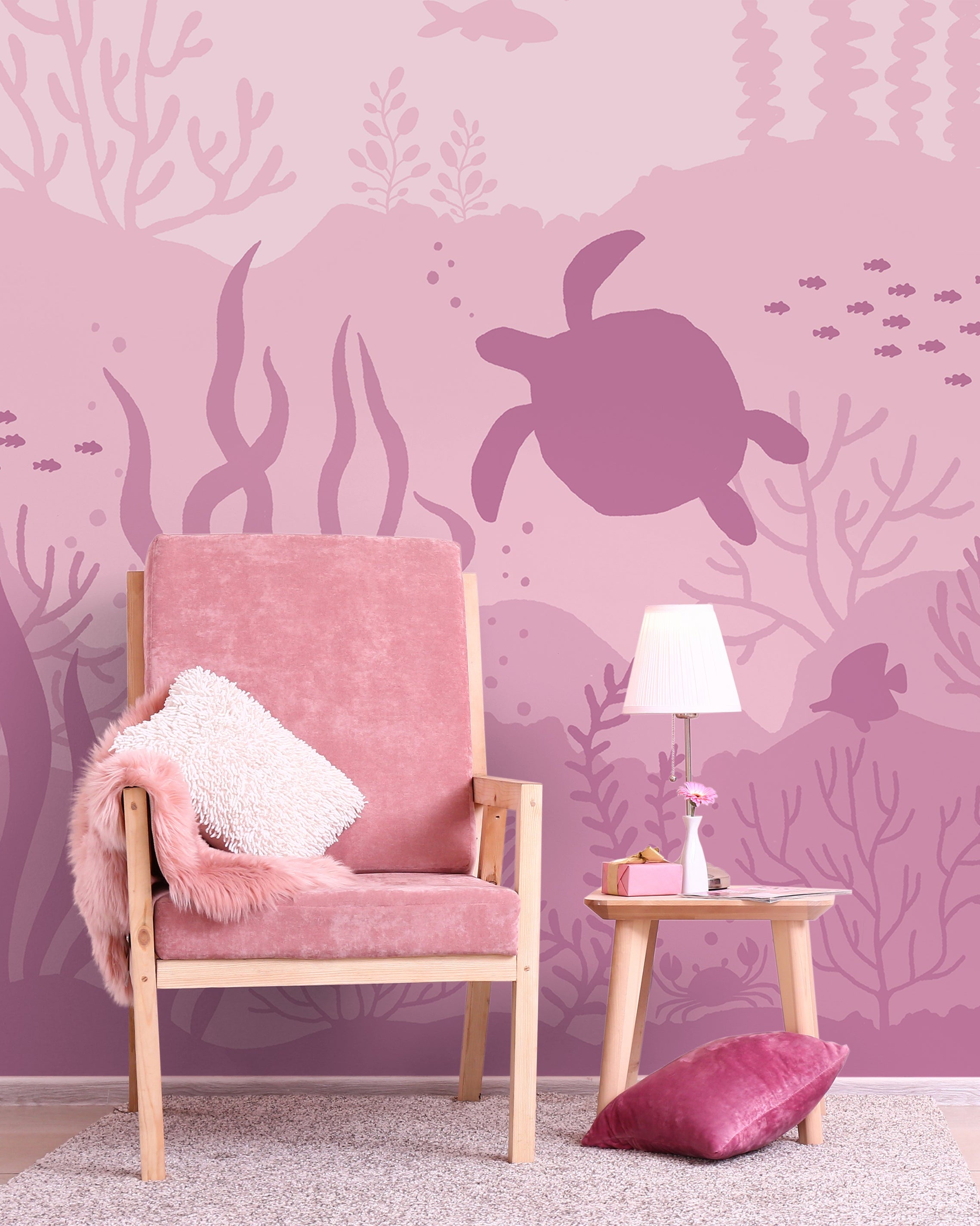 Ocean Bottom Peel and Stick Wallpaper, Removable Wallpaper, Traditional Wallpaper - Berry Pink | DeccoPrint