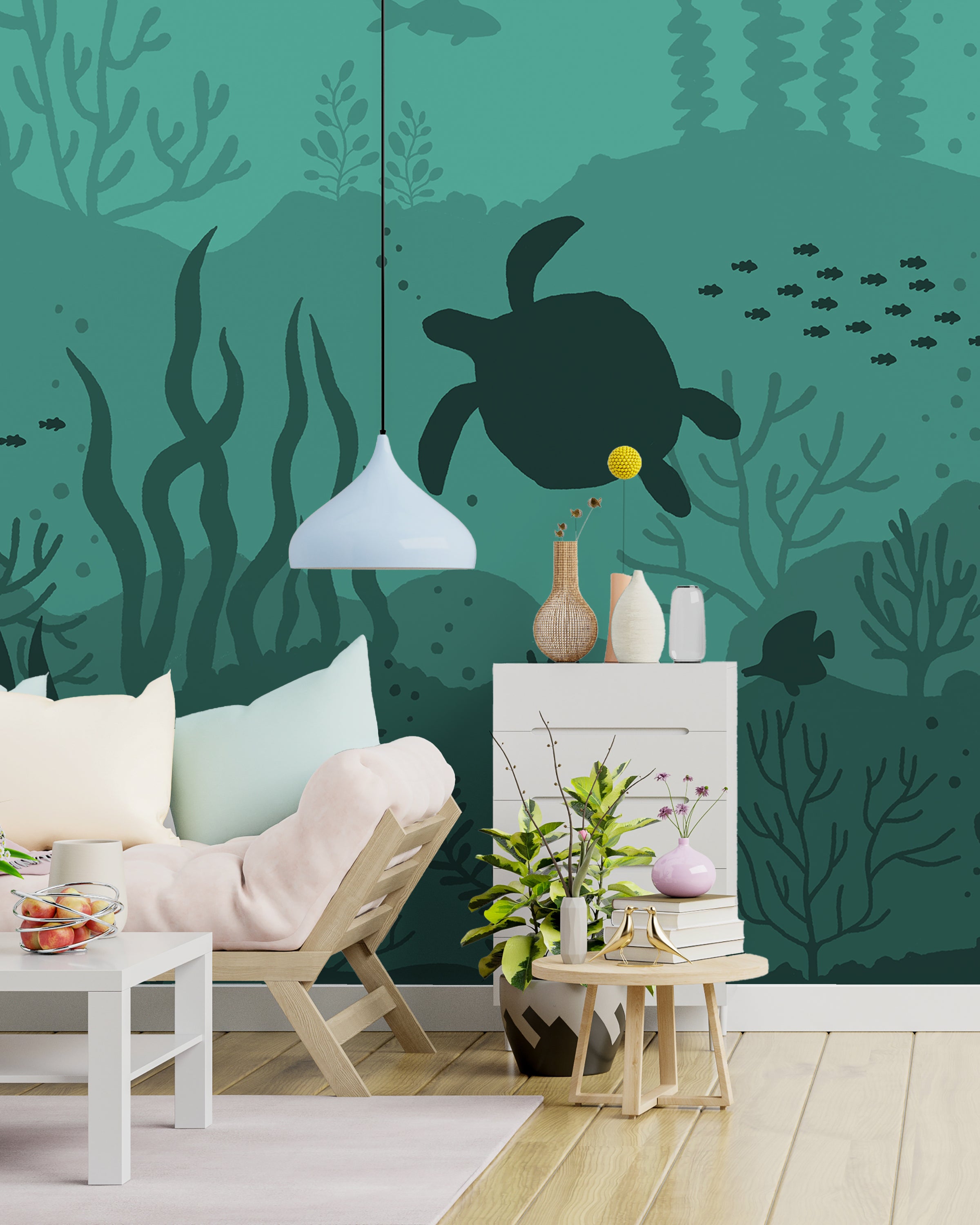 Ocean Bottom Peel and Stick Wallpaper, Removable Wallpaper, Traditional Wallpaper - Dark Teal | DeccoPrint