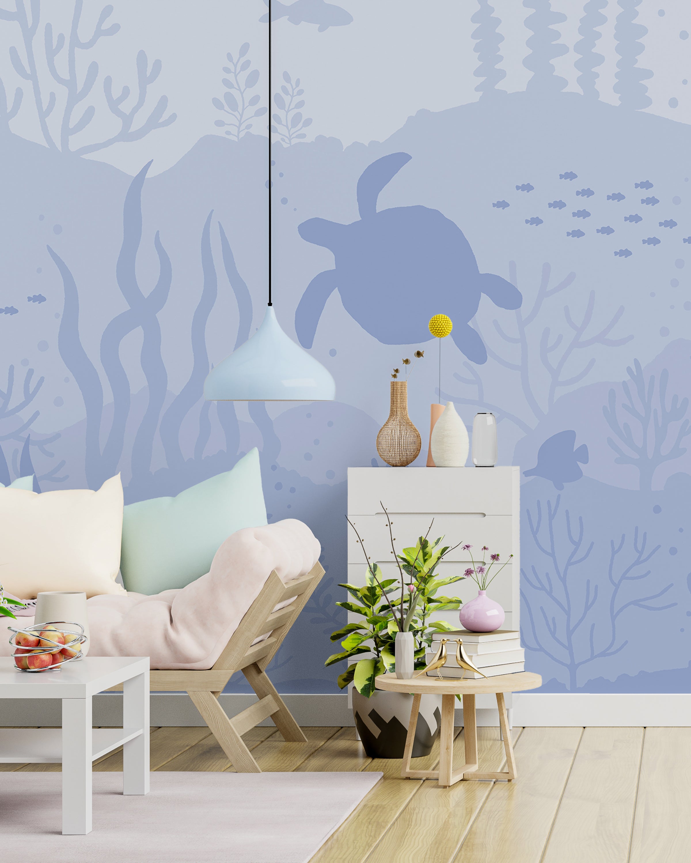 Ocean Bottom Peel and Stick Wallpaper, Removable Wallpaper, Traditional Wallpaper - Lavander Blue | DeccoPrint