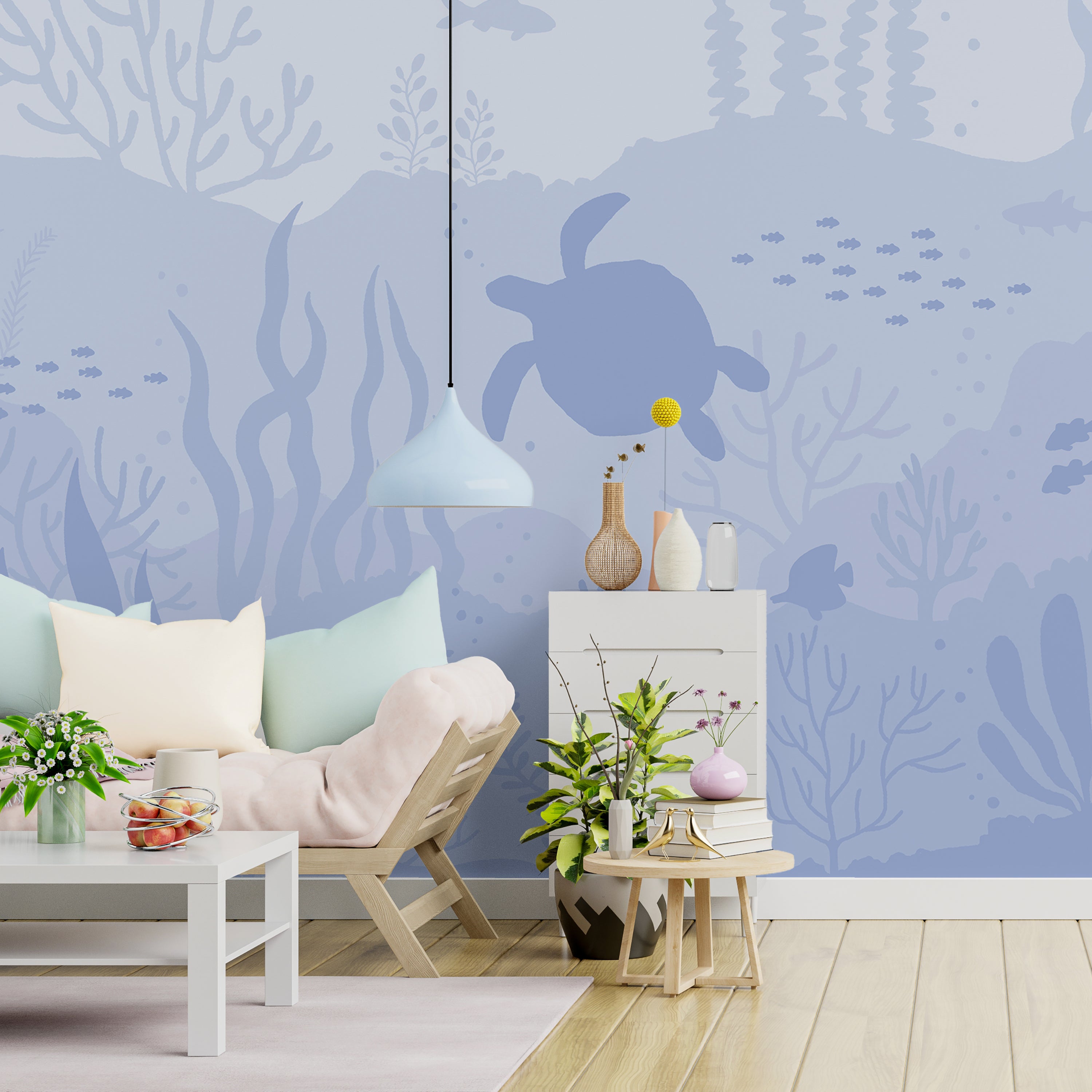 Ocean Bottom Peel and Stick Wallpaper, Removable Wallpaper, Traditional Wallpaper - Lavander Blue | DeccoPrint