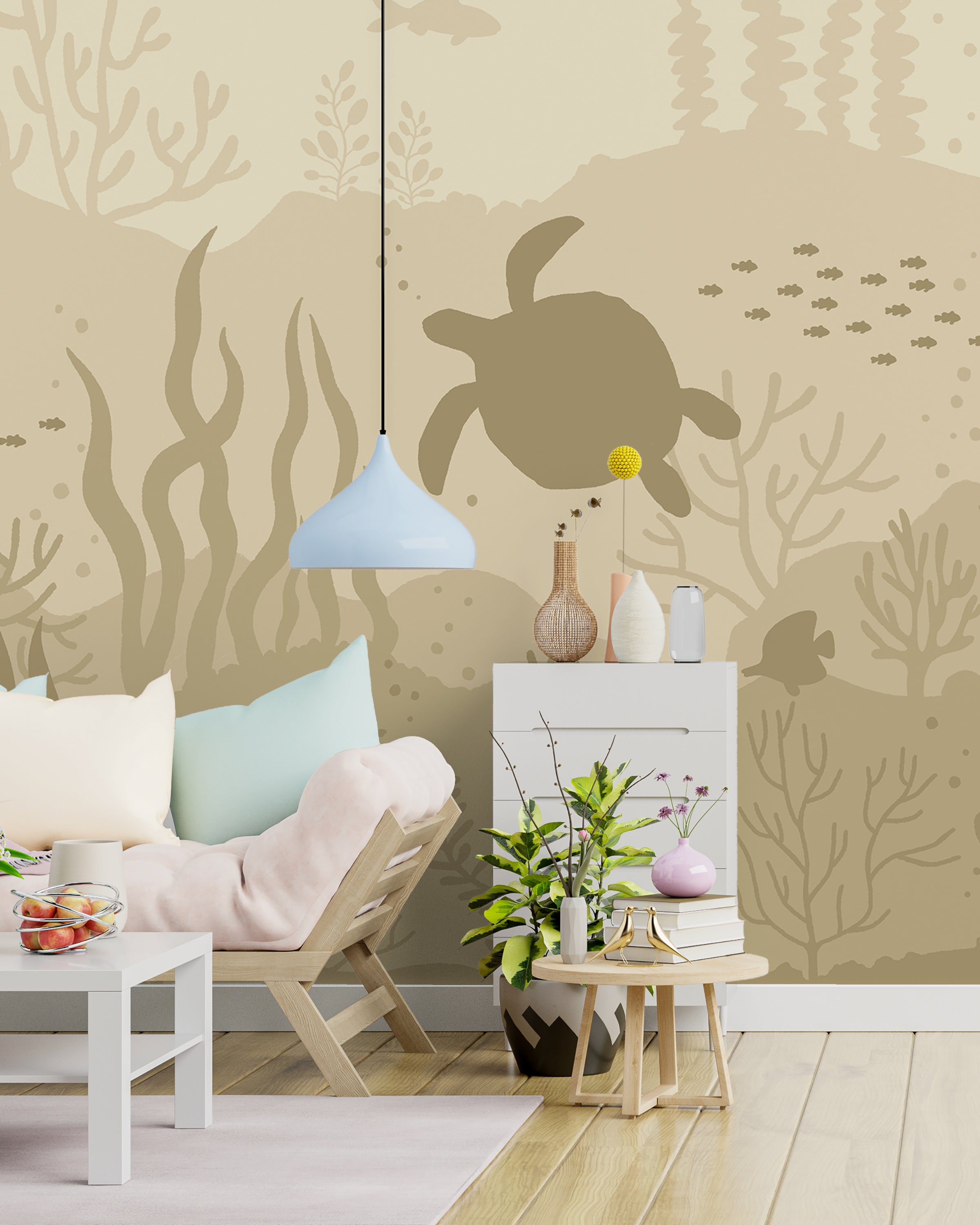 Ocean Bottom Peel and Stick Wallpaper, Removable Wallpaper, Traditional Wallpaper - Pastel Sage | DeccoPrint