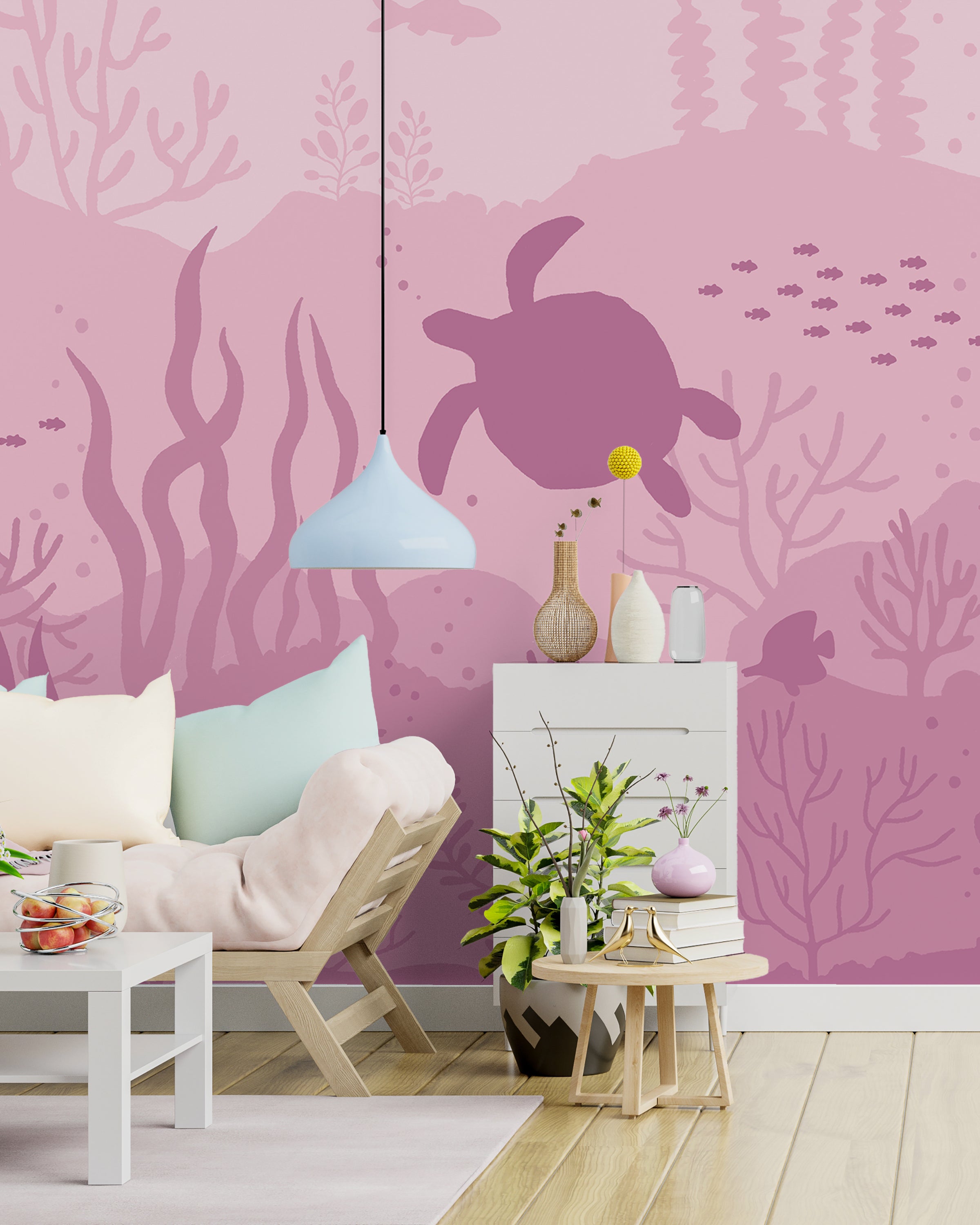 Ocean Bottom Peel and Stick Wallpaper, Removable Wallpaper, Traditional Wallpaper - Berry Pink | DeccoPrint