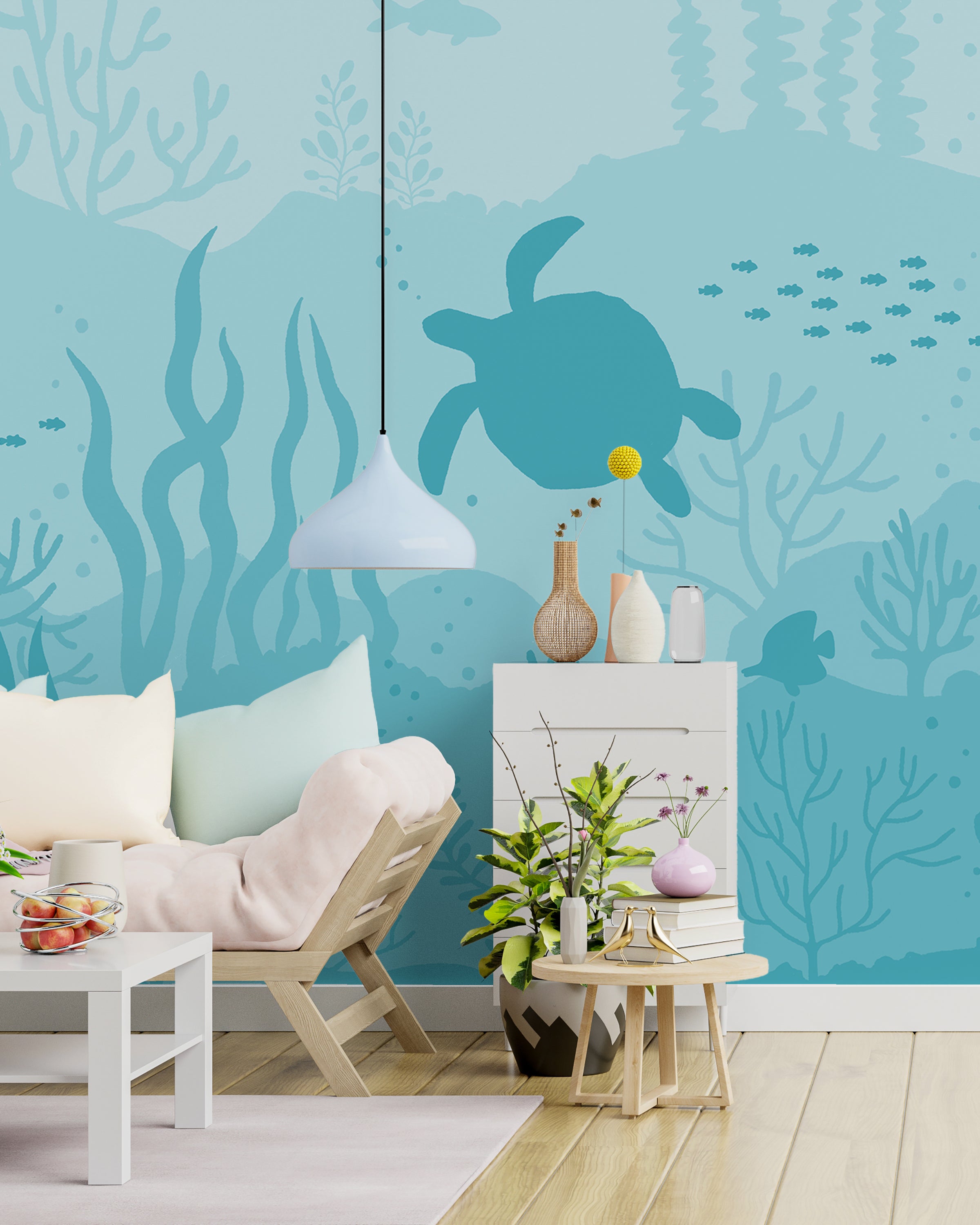 Ocean Bottom Peel and Stick Wallpaper, Removable Wallpaper, Traditional Wallpaper - Ocean Blue | DeccoPrint
