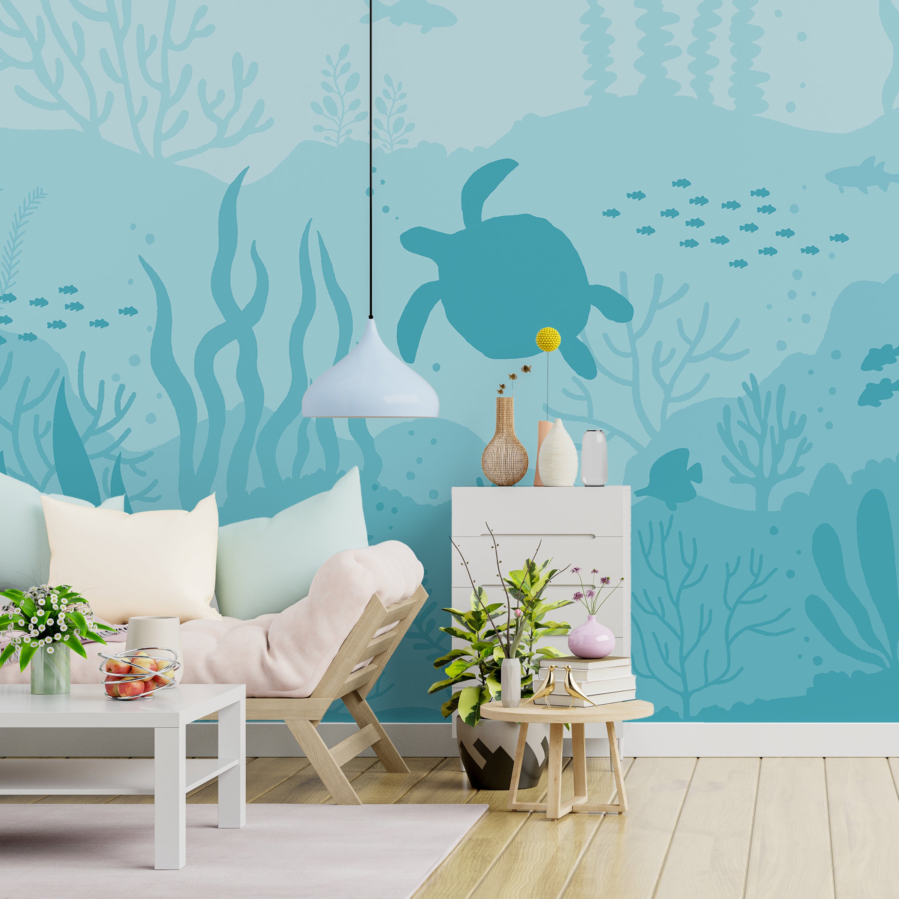 Ocean Bottom Peel and Stick Wallpaper, Removable Wallpaper, Traditional Wallpaper - Ocean Blue | DeccoPrint