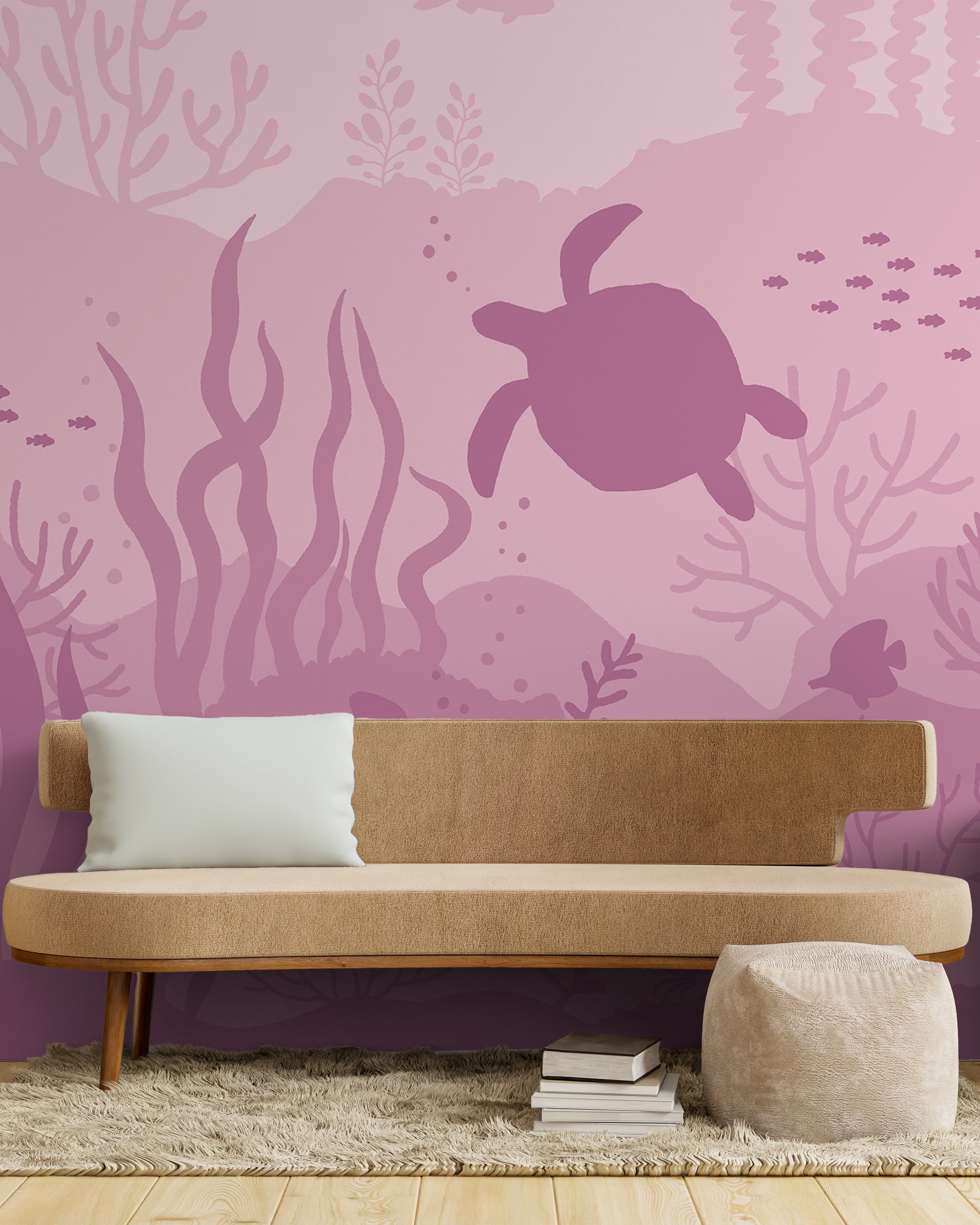 Ocean Bottom Peel and Stick Wallpaper, Removable Wallpaper, Traditional Wallpaper - Berry Pink | DeccoPrint