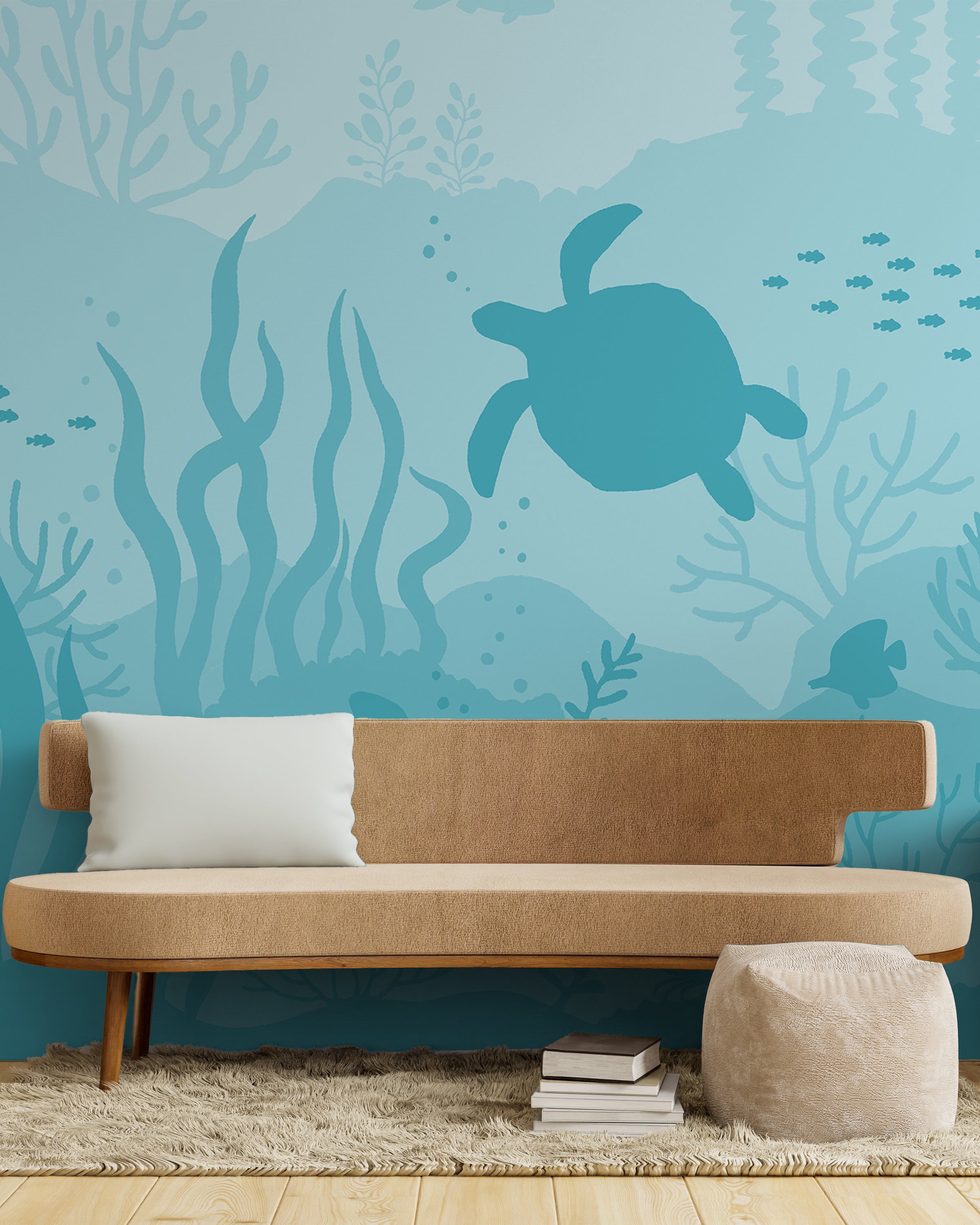 Ocean Bottom Peel and Stick Wallpaper, Removable Wallpaper, Traditional Wallpaper - Ocean Blue | DeccoPrint