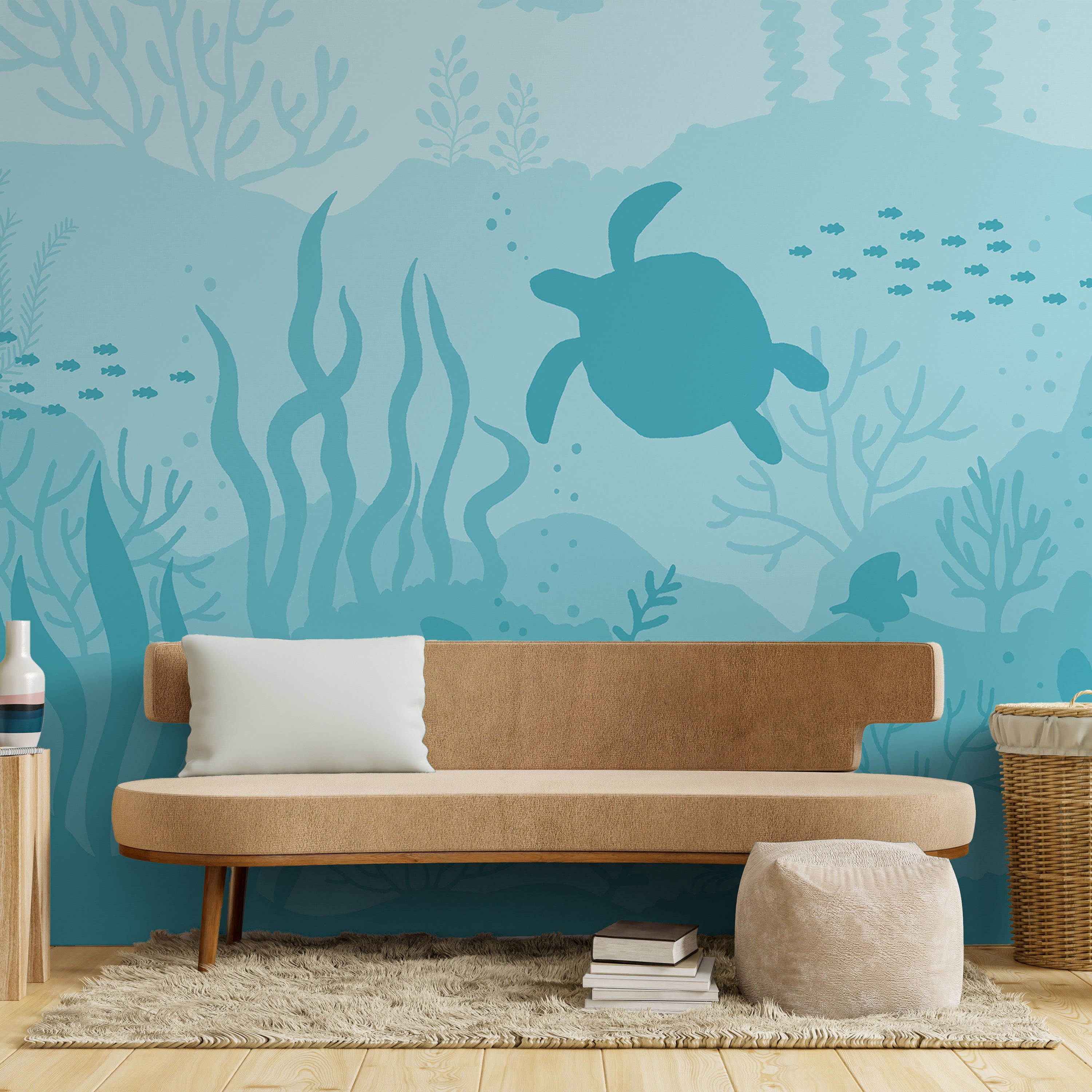 Ocean Bottom Peel and Stick Wallpaper, Removable Wallpaper, Traditional Wallpaper - Ocean Blue | DeccoPrint
