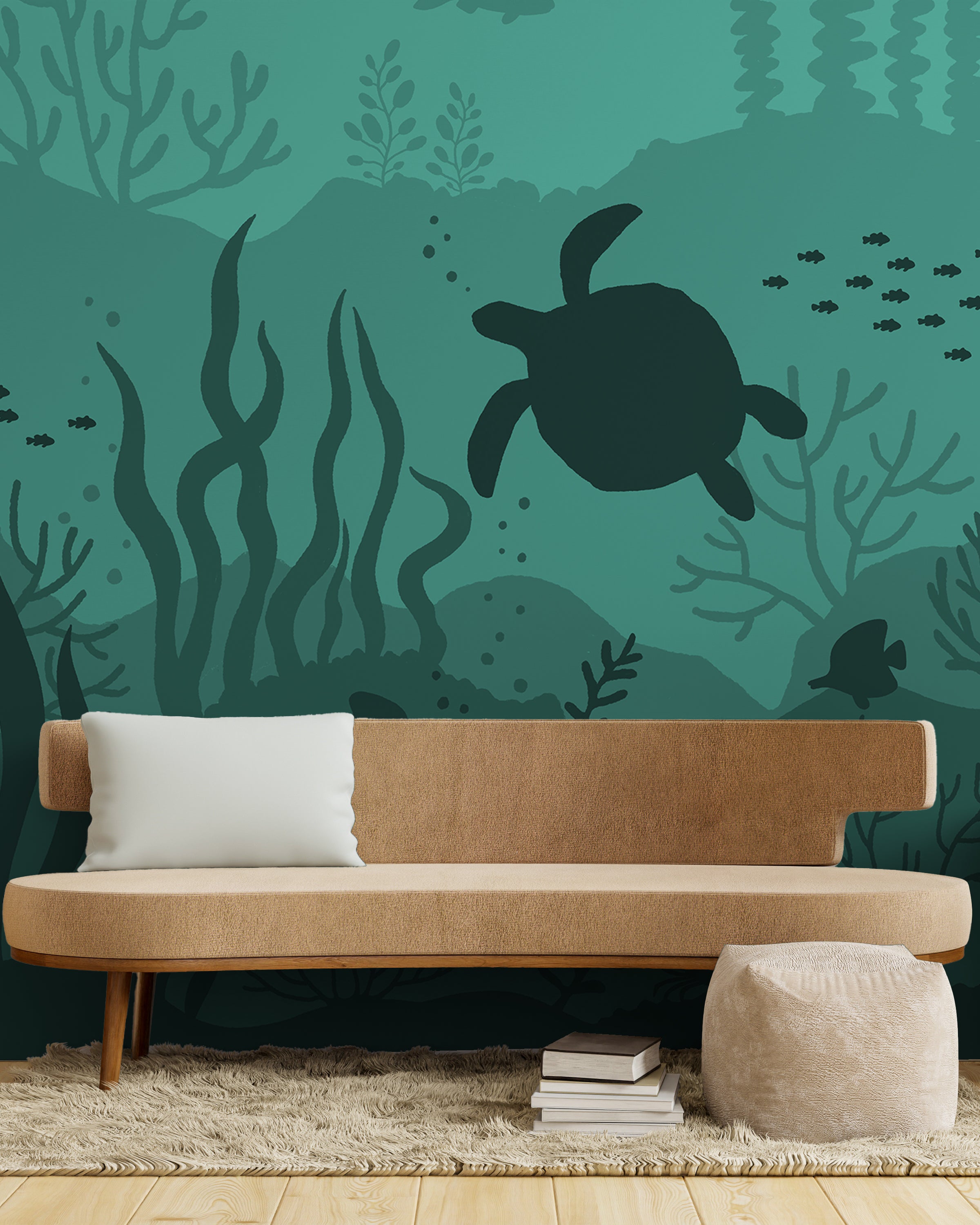 Ocean Bottom Peel and Stick Wallpaper, Removable Wallpaper, Traditional Wallpaper - Dark Teal | DeccoPrint