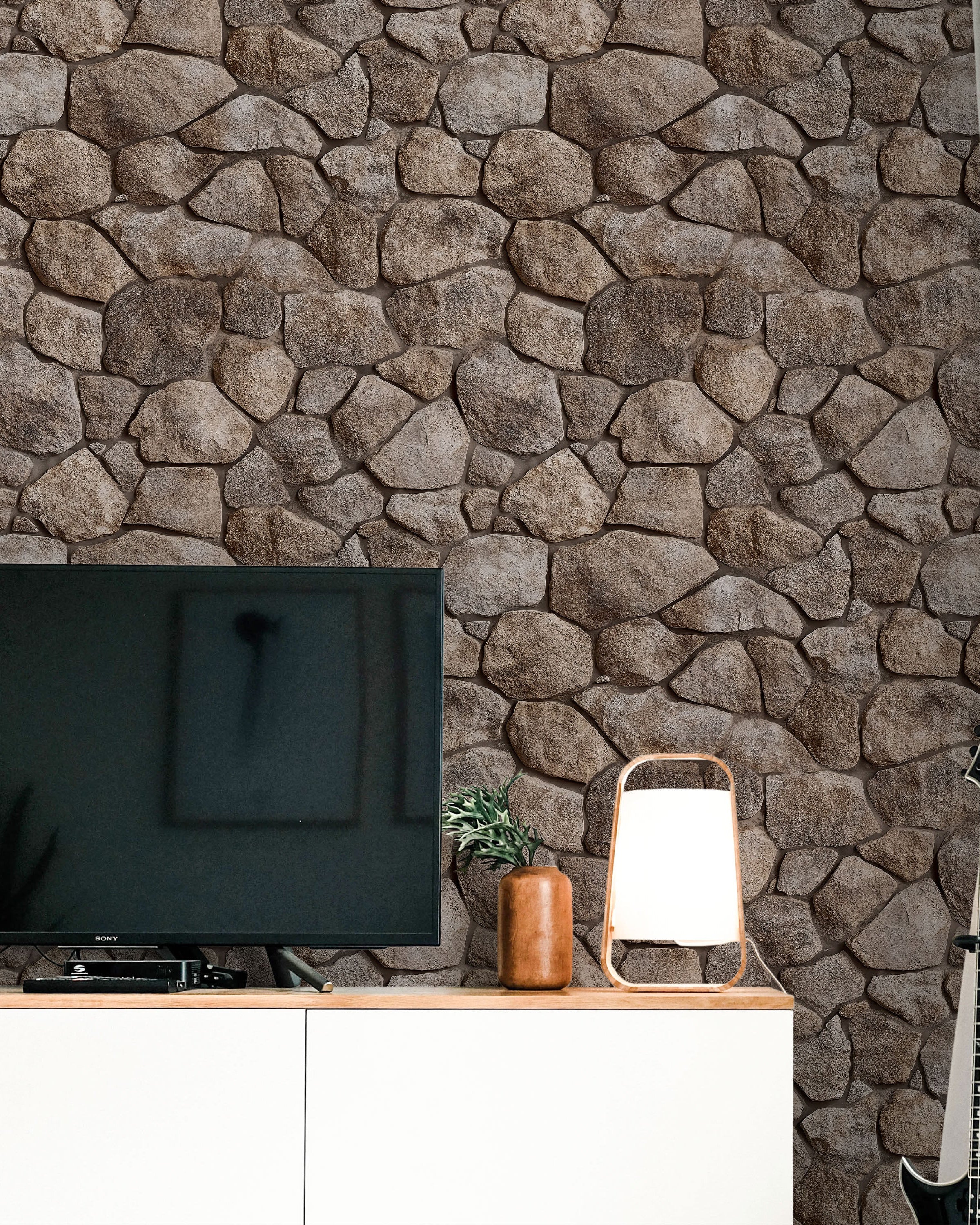 Urban Masonry Peel and Stick Wallpaper, Removable Wallpaper, Traditional Wallpaper - Brown Stones | DeccoPrint