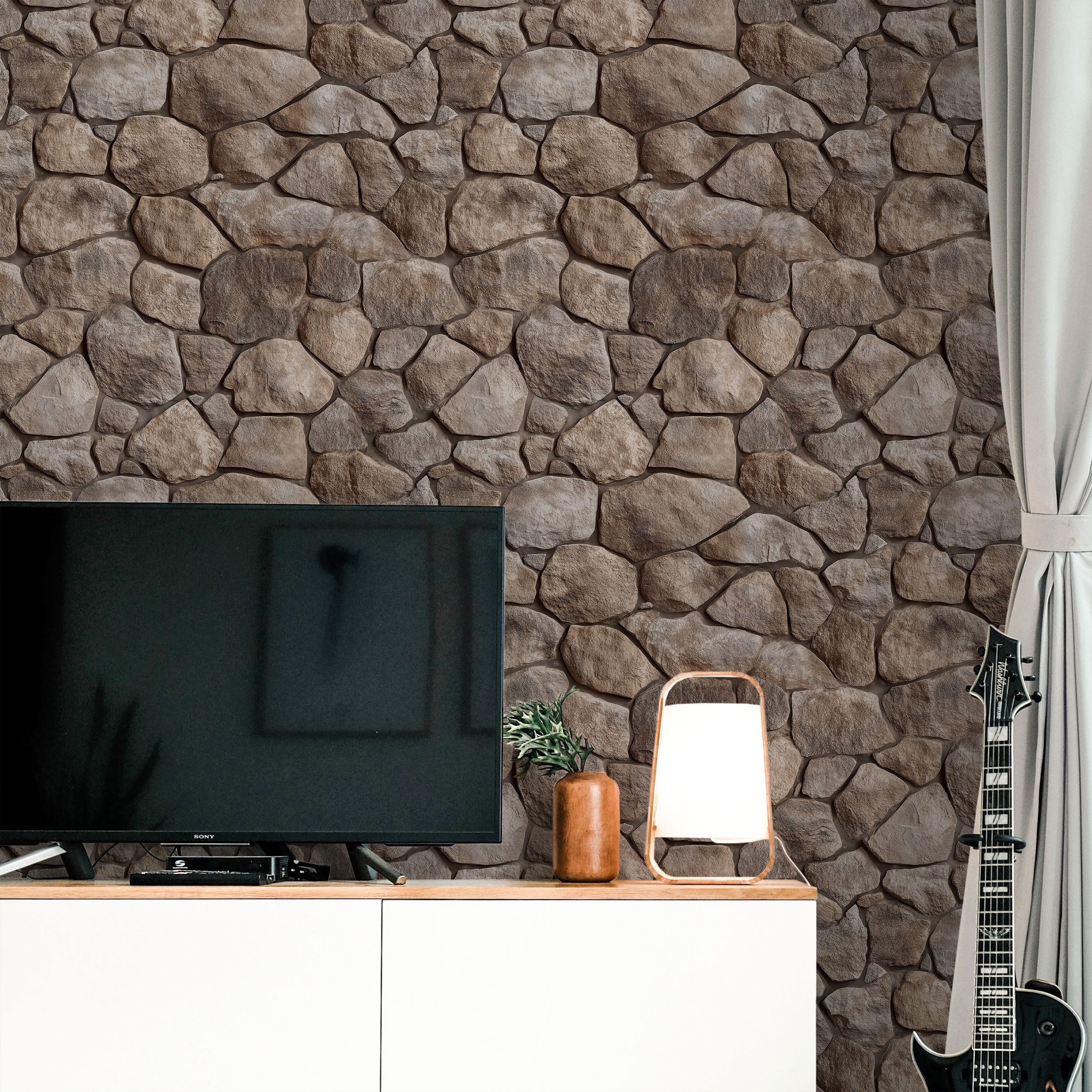 Urban Masonry Peel and Stick Wallpaper, Removable Wallpaper, Traditional Wallpaper - Brown Stones | DeccoPrint