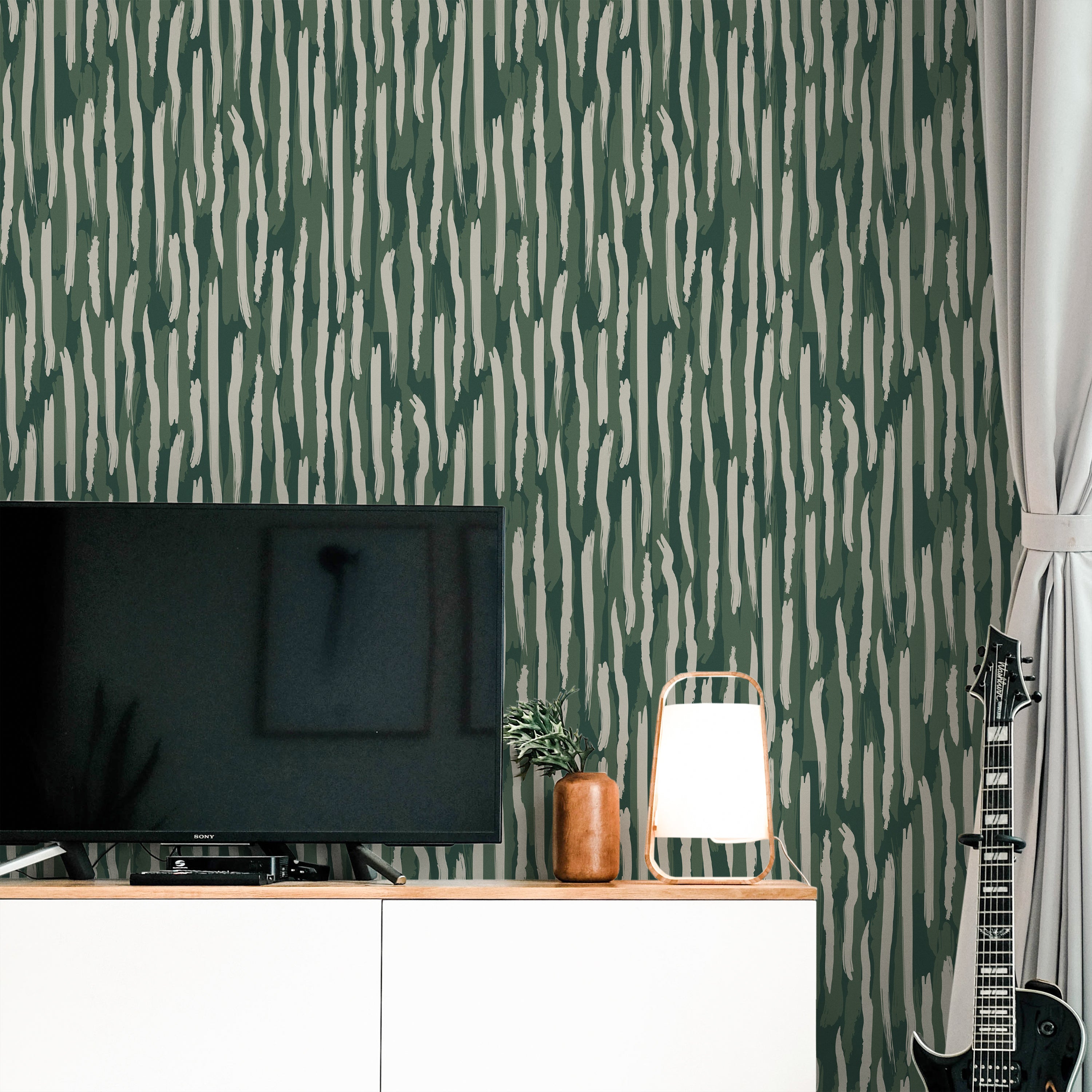 Brush Palette Peel and Stick Wallpaper, Removable Wallpaper, Traditional Wallpaper - Green | DeccoPrint