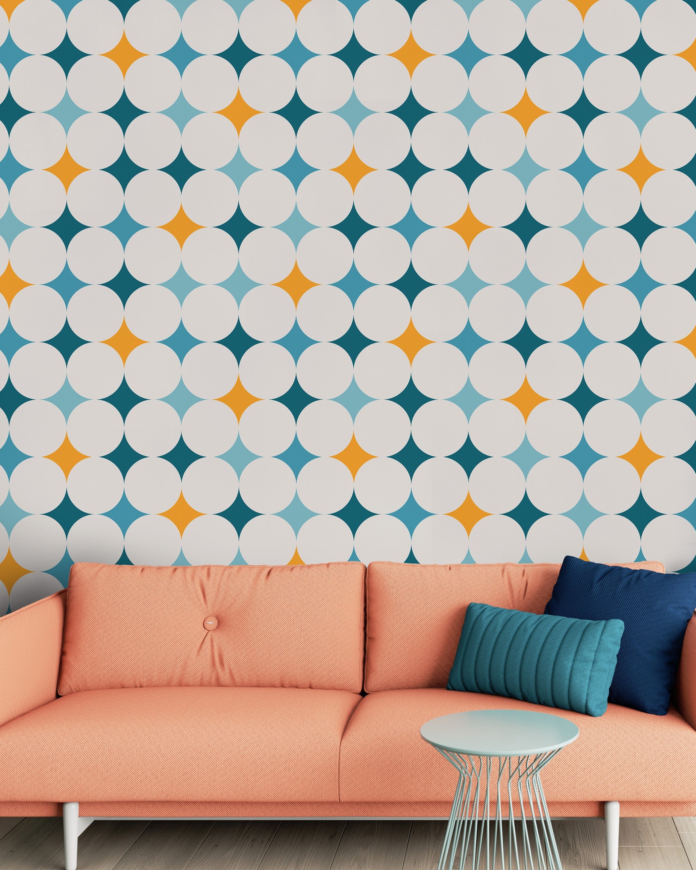 Abstract Bauhaus Peel and Stick Wallpaper, Removable Wallpaper, Traditional Wallpaper - Blue | DeccoPrint