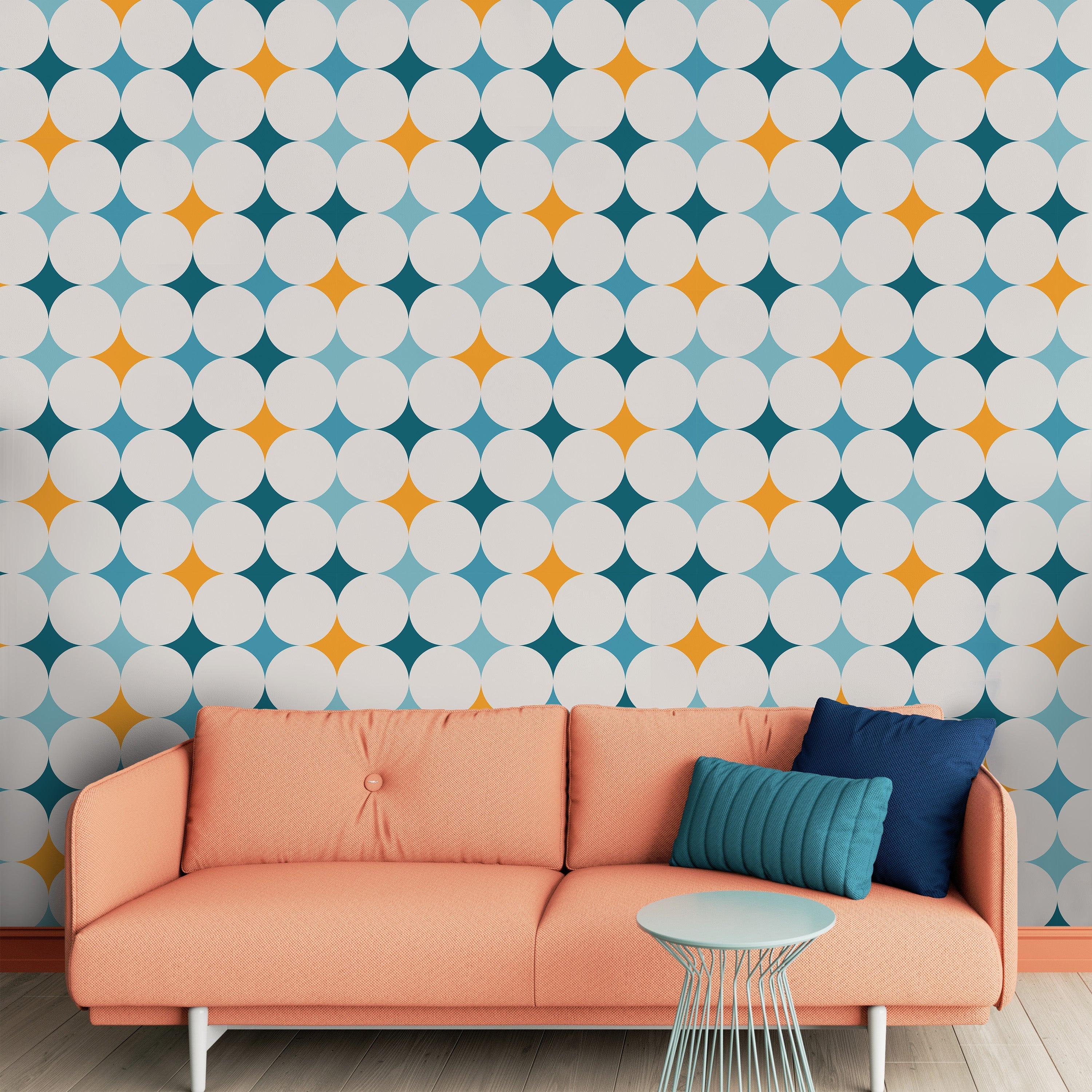 Abstract Bauhaus Peel and Stick Wallpaper, Removable Wallpaper, Traditional Wallpaper - Blue | DeccoPrint