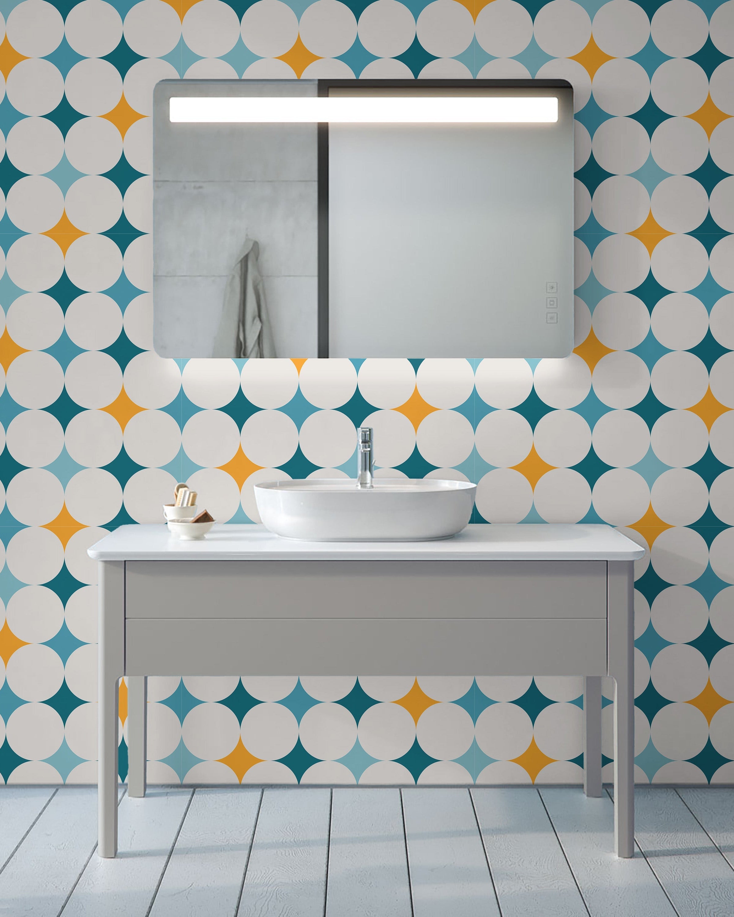 Abstract Bauhaus Peel and Stick Wallpaper, Removable Wallpaper, Traditional Wallpaper - Blue | DeccoPrint