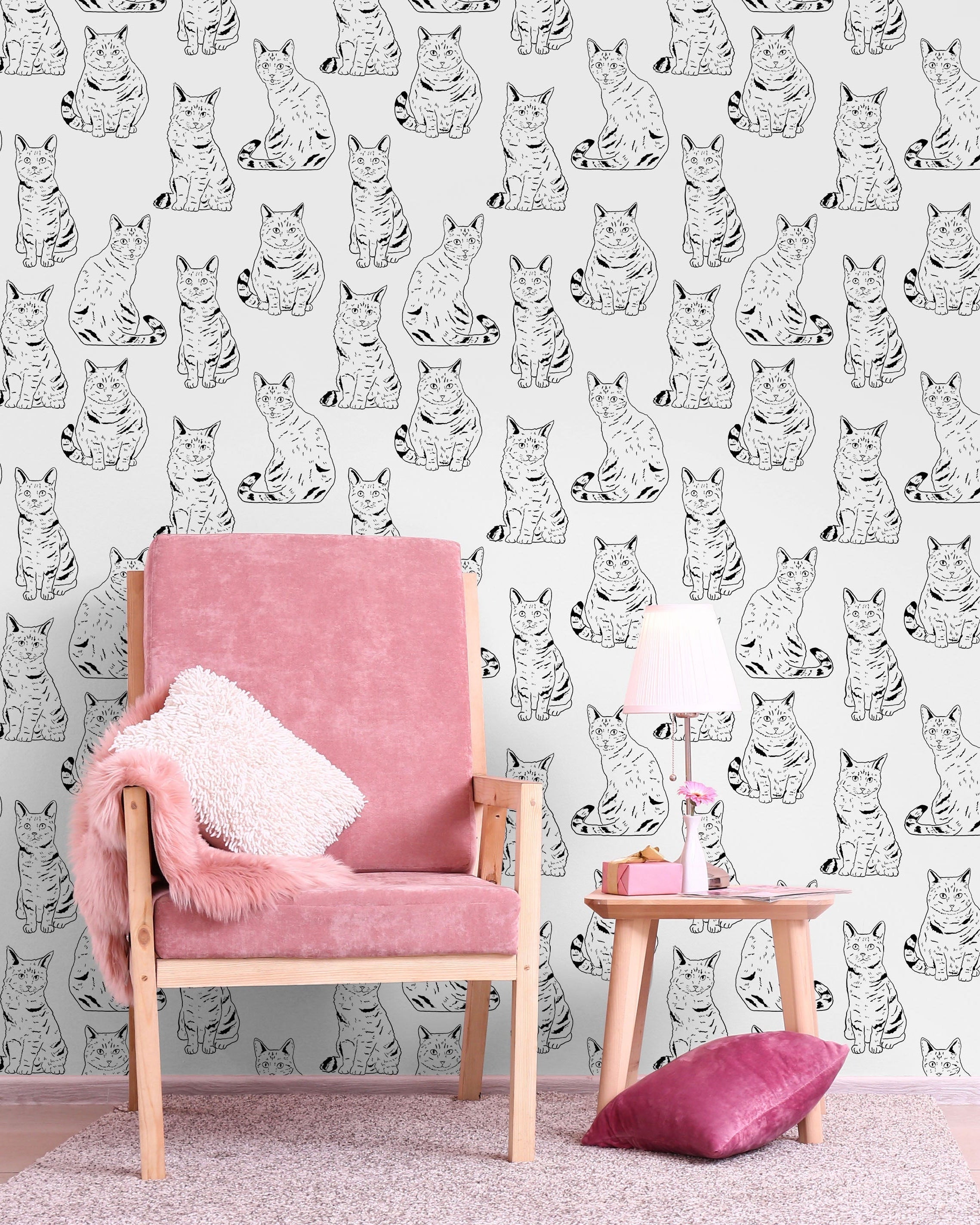 Those Cats Peel and Stick Wallpaper, Removable Wallpaper, Traditional Wallpaper - Black | DeccoPrint