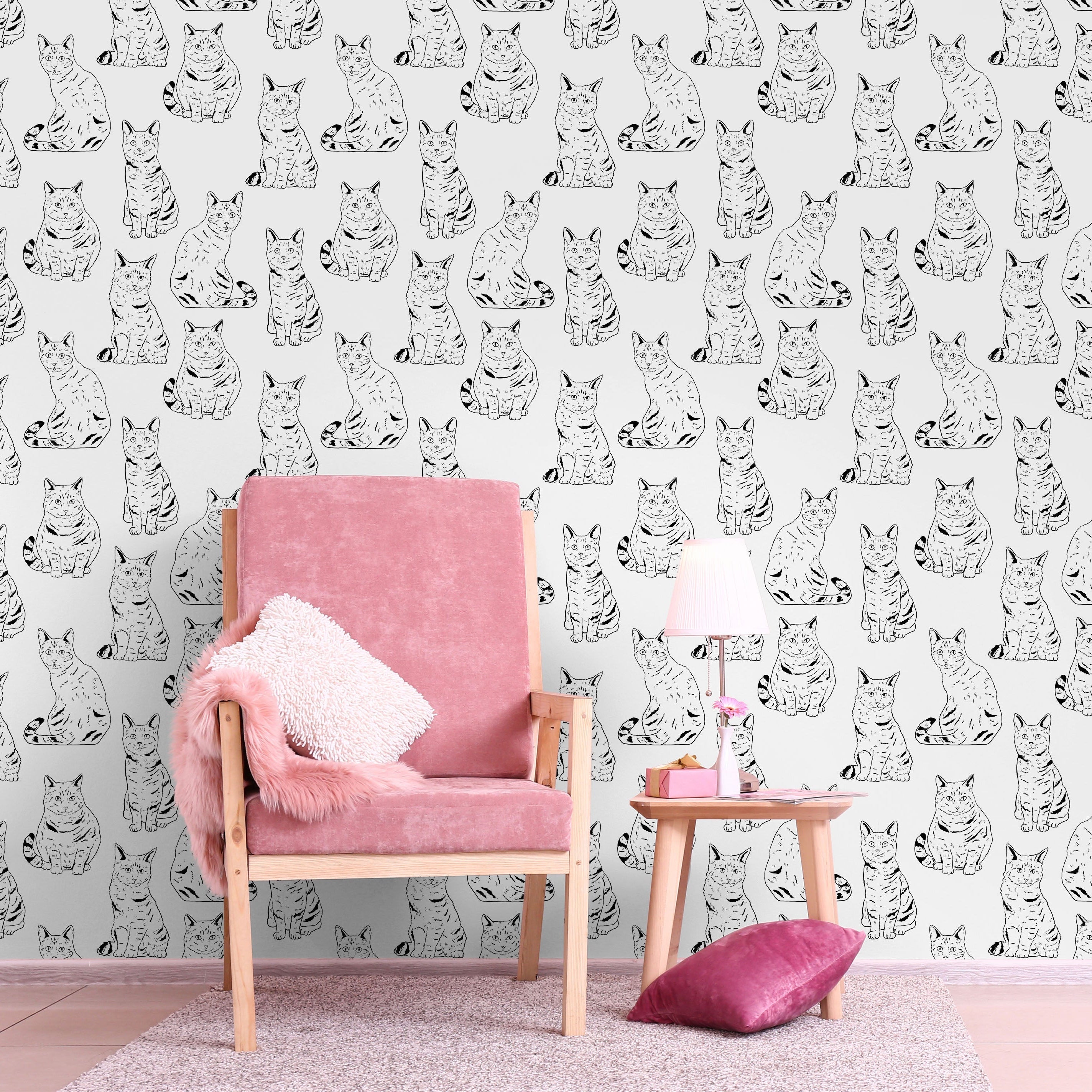 Those Cats Peel and Stick Wallpaper, Removable Wallpaper, Traditional Wallpaper - Black | DeccoPrint
