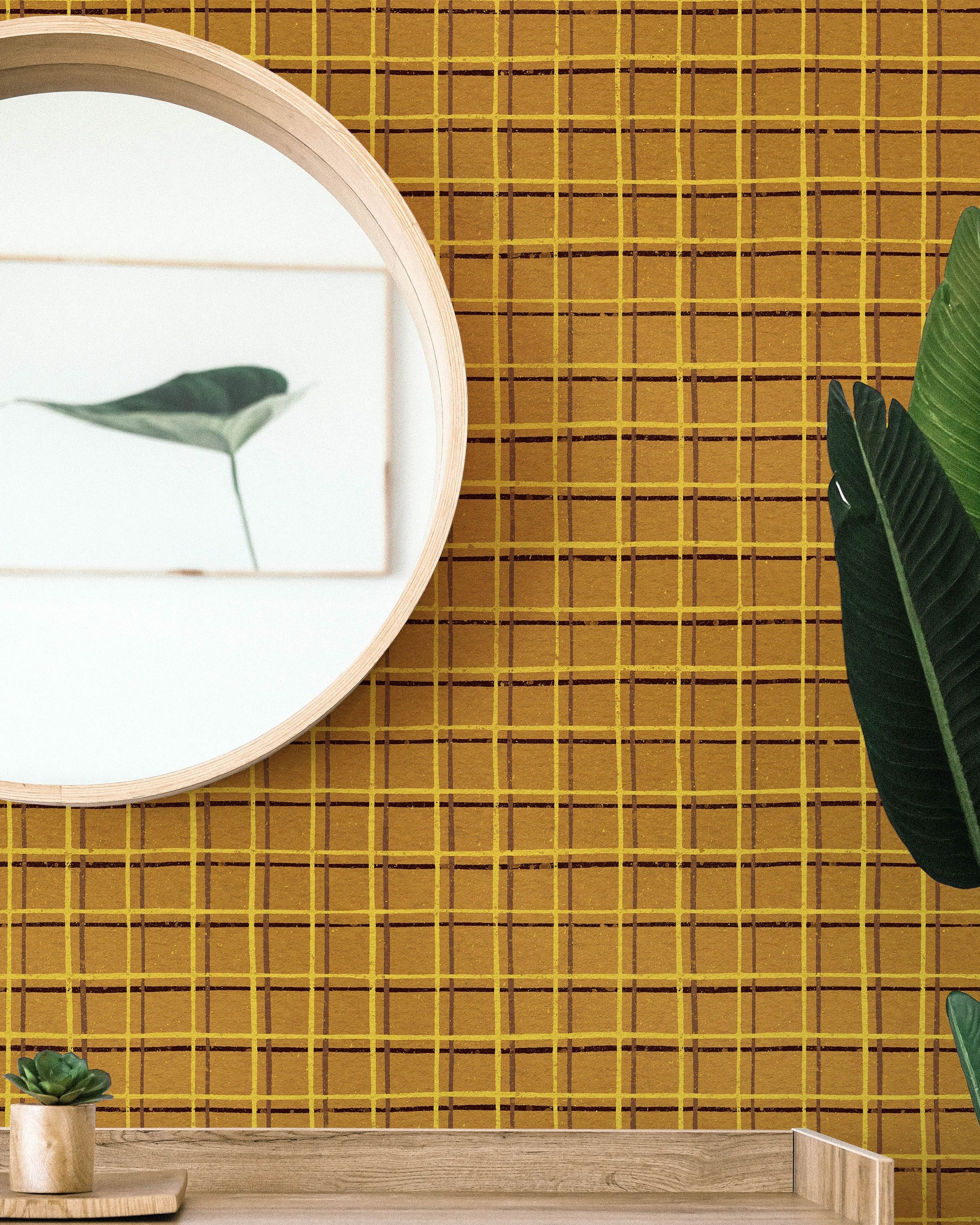 Furuya Korin x Korin Zen Grid Peel and Stick Wallpaper, Removable Wallpaper, Traditional Wallpaper - Warm Orange | DeccoPrint