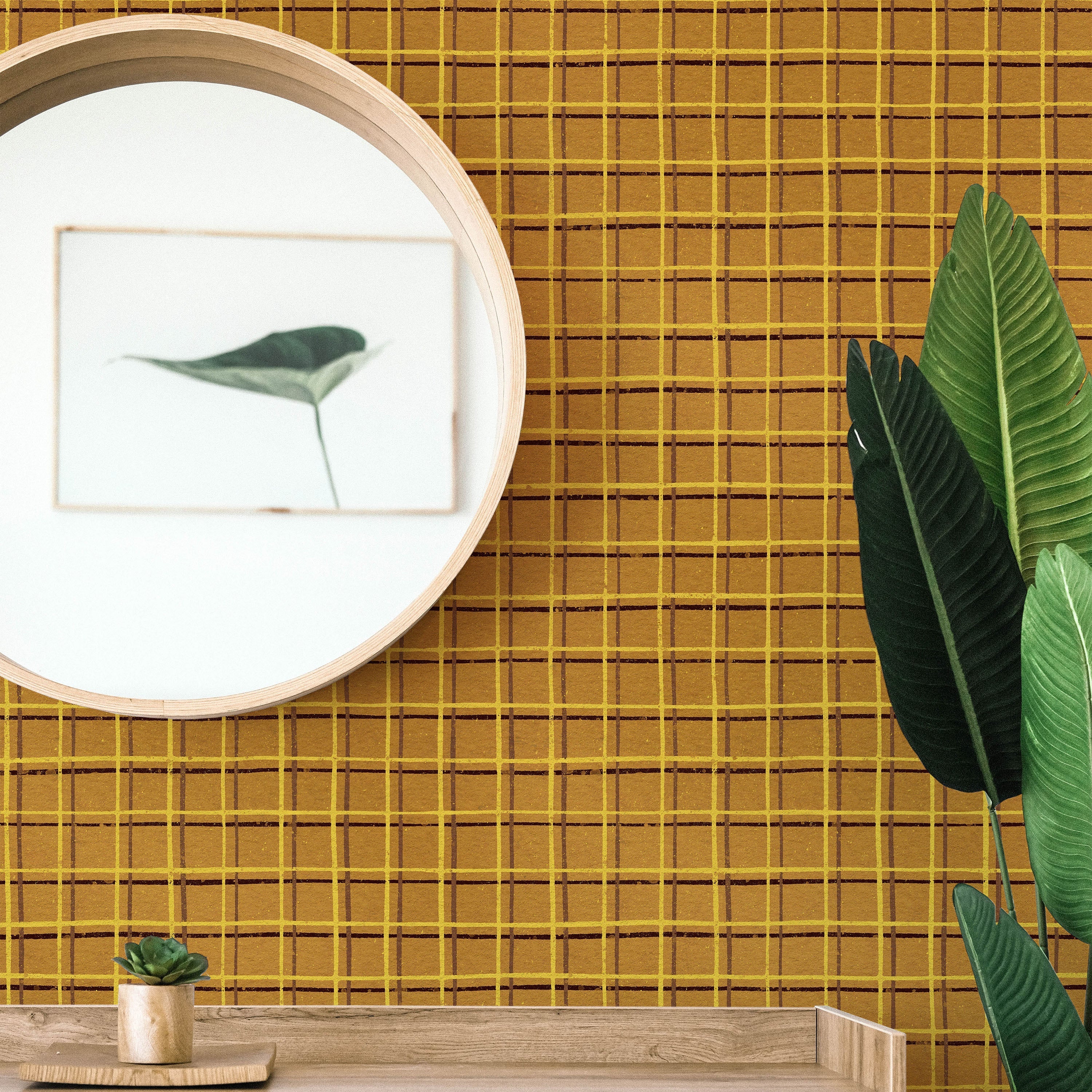 Furuya Korin x Korin Zen Grid Peel and Stick Wallpaper, Removable Wallpaper, Traditional Wallpaper - Warm Orange | DeccoPrint