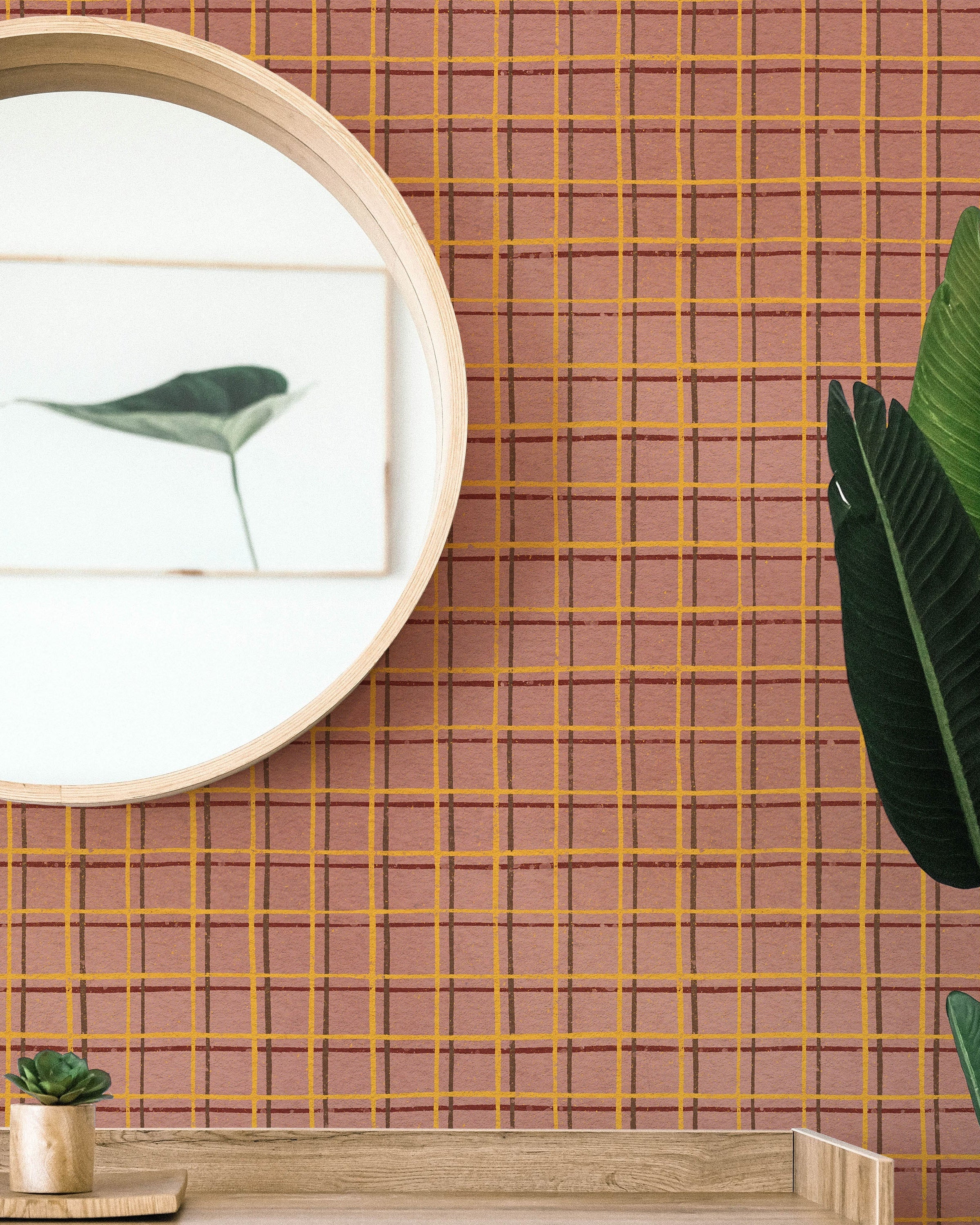 Furuya Korin x Korin Zen Grid Peel and Stick Wallpaper, Removable Wallpaper, Traditional Wallpaper - Soft Peach | DeccoPrint