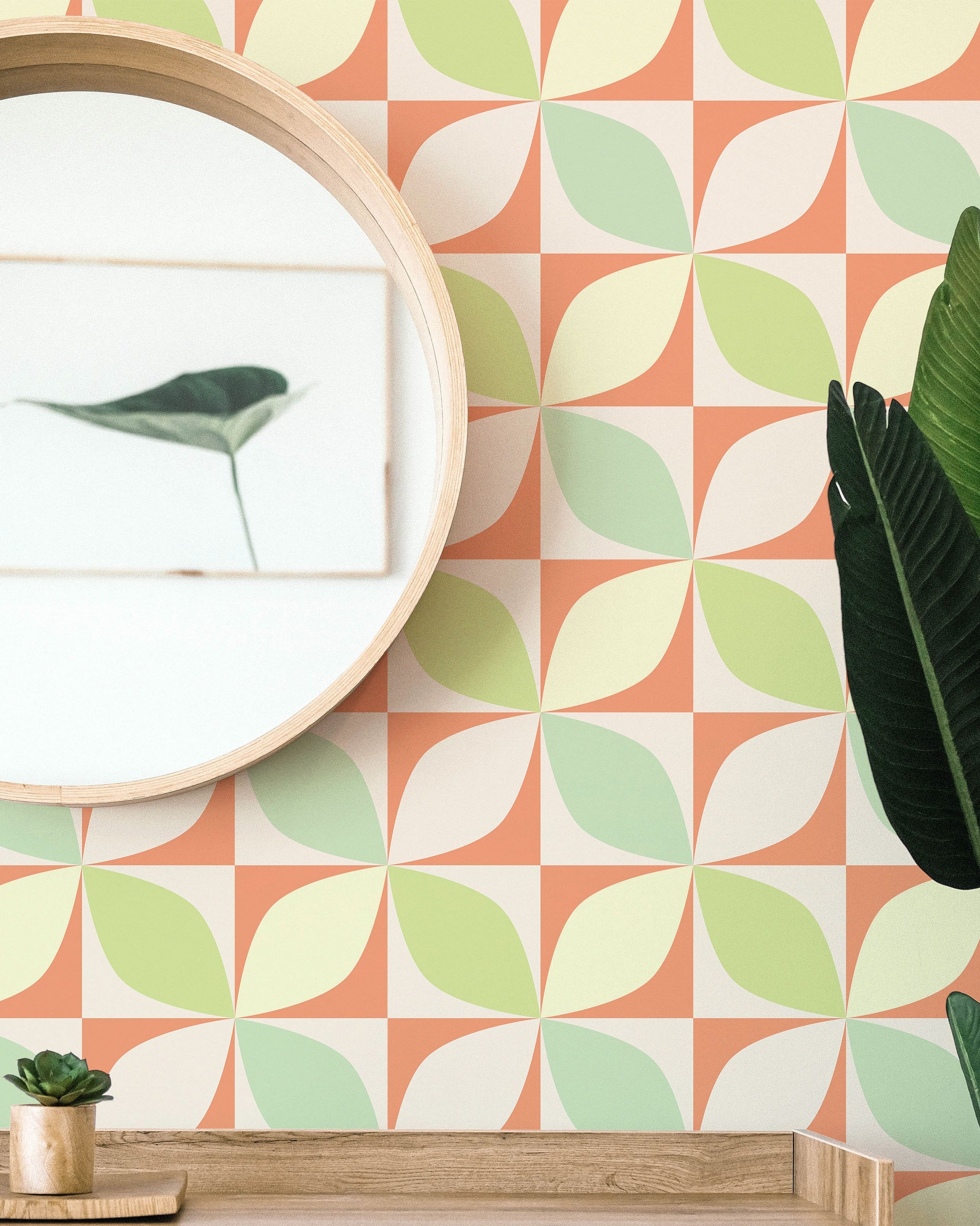 Geometric Bauhaus Peel and Stick Wallpaper, Removable Wallpaper, Traditional Wallpaper - Mint | DeccoPrint