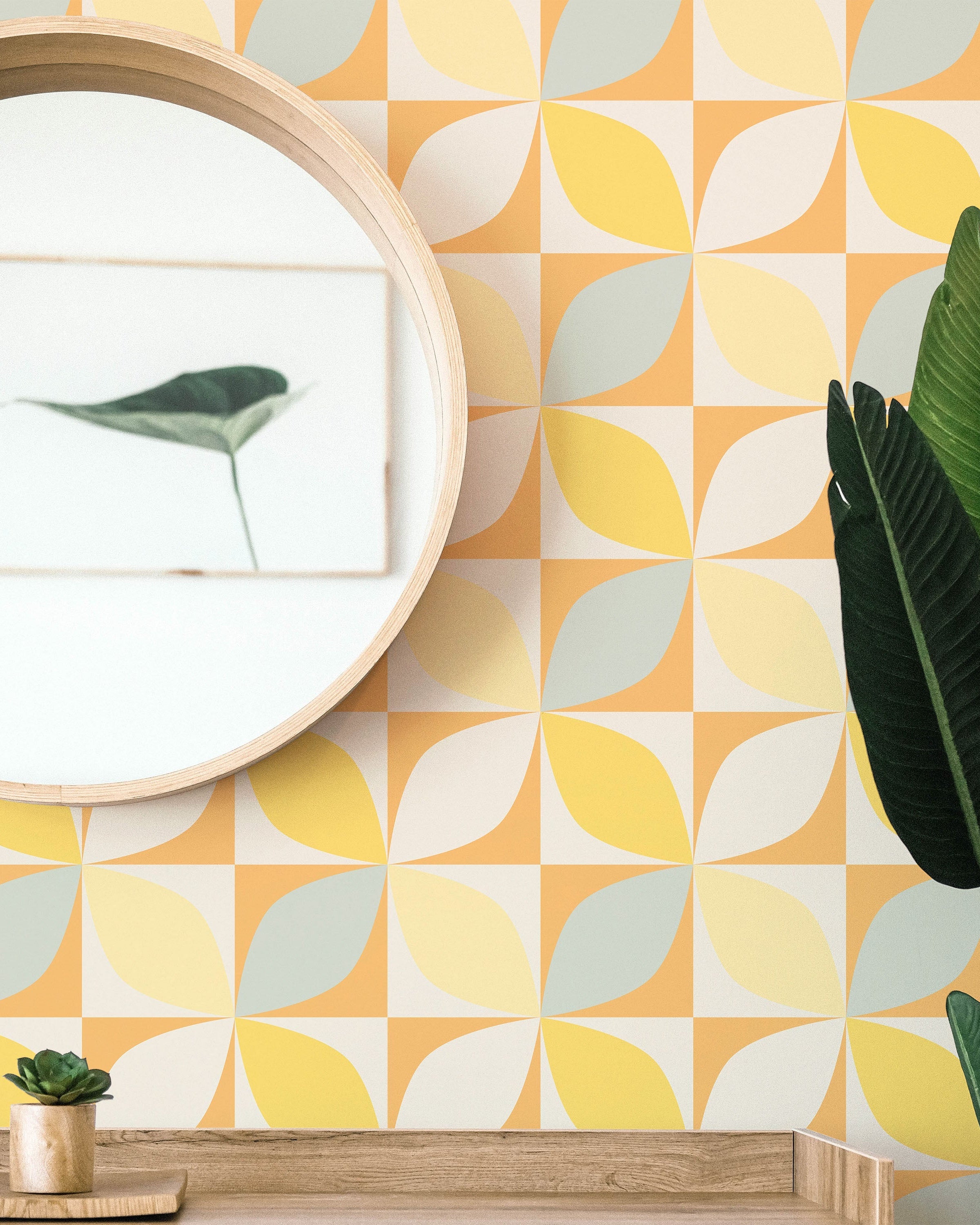 Geometric Bauhaus Peel and Stick Wallpaper, Removable Wallpaper, Traditional Wallpaper - Yellow | DeccoPrint