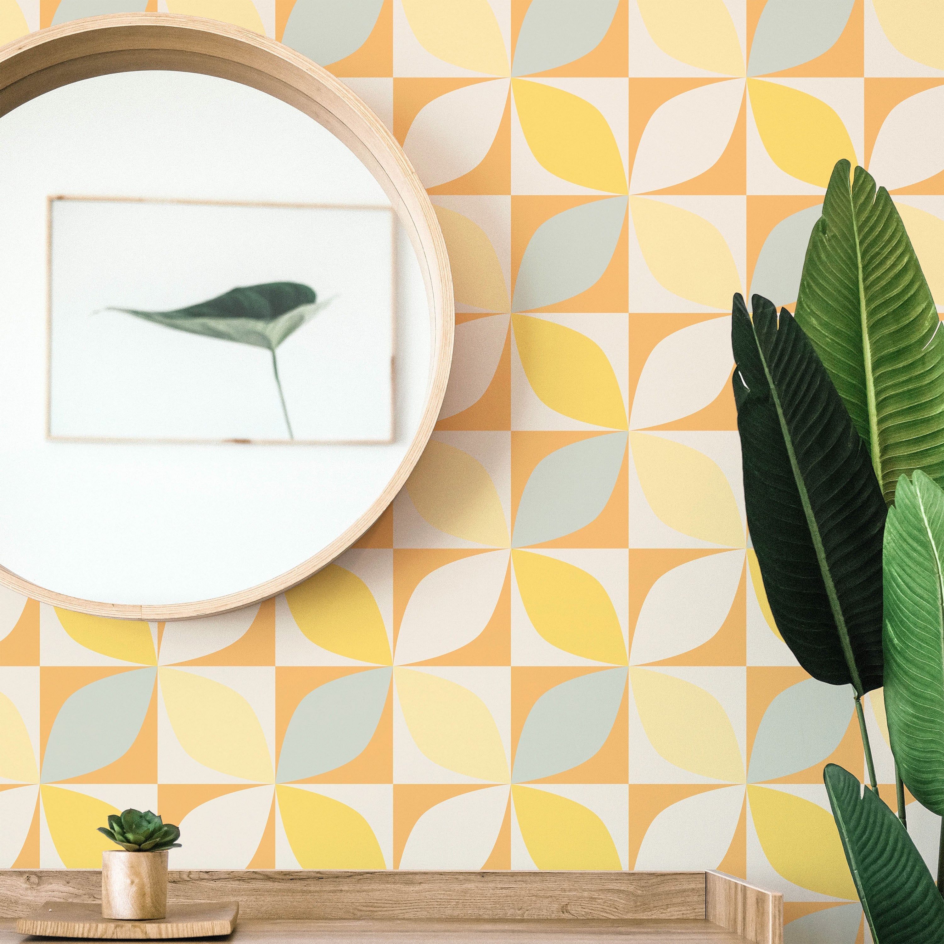 Geometric Bauhaus Peel and Stick Wallpaper, Removable Wallpaper, Traditional Wallpaper - Yellow | DeccoPrint