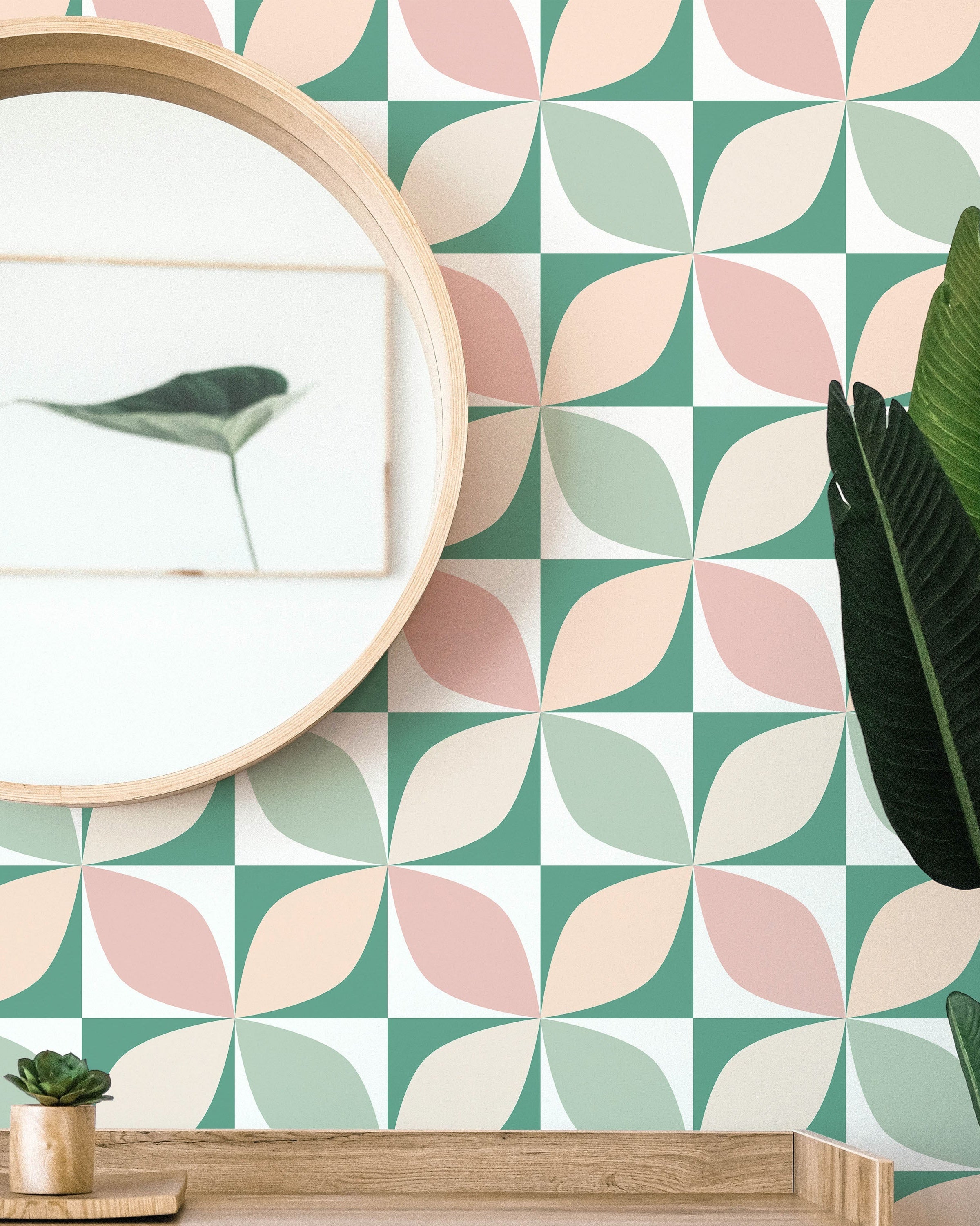 Geometric Bauhaus Peel and Stick Wallpaper, Removable Wallpaper, Traditional Wallpaper - Green | DeccoPrint