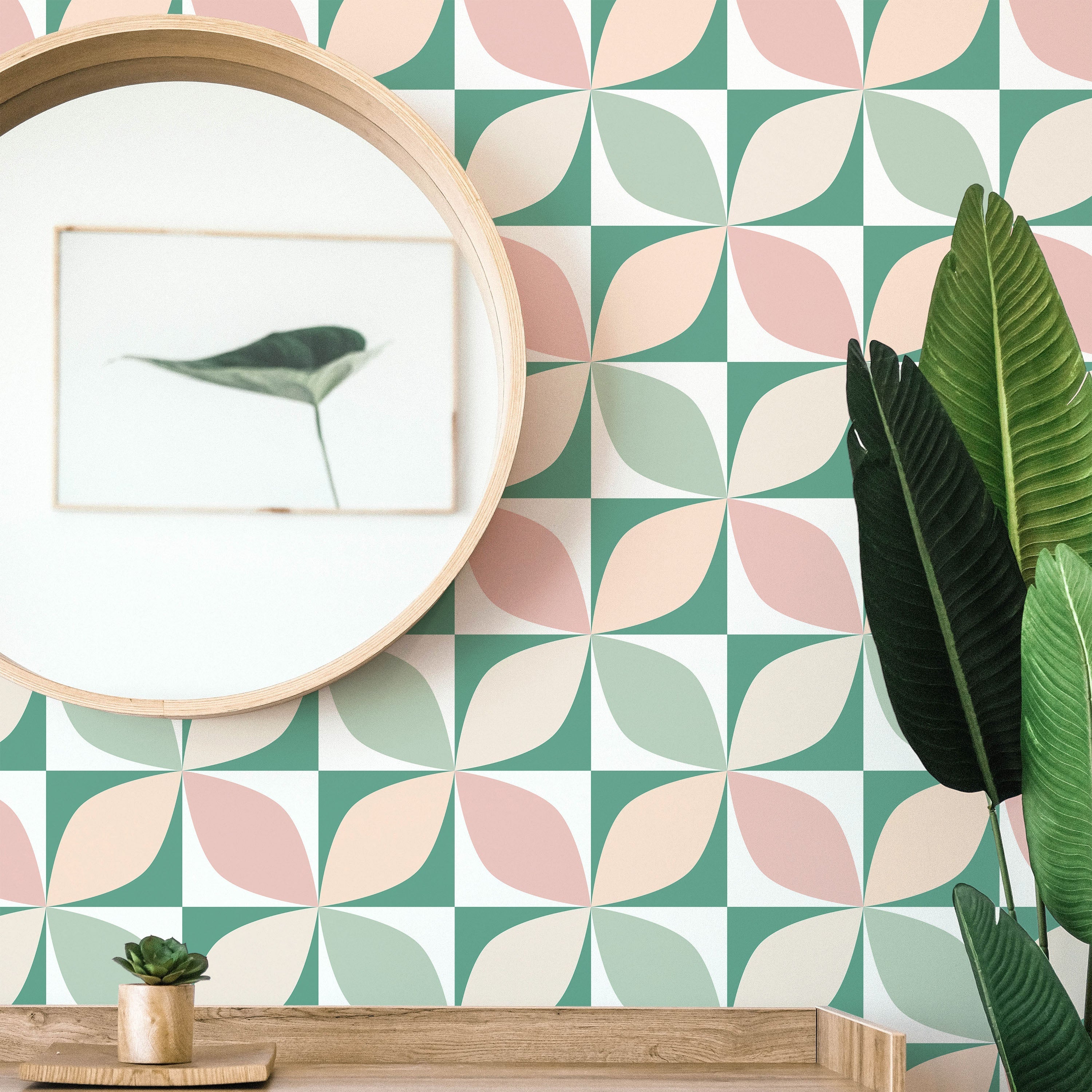 Geometric Bauhaus Peel and Stick Wallpaper, Removable Wallpaper, Traditional Wallpaper - Green | DeccoPrint