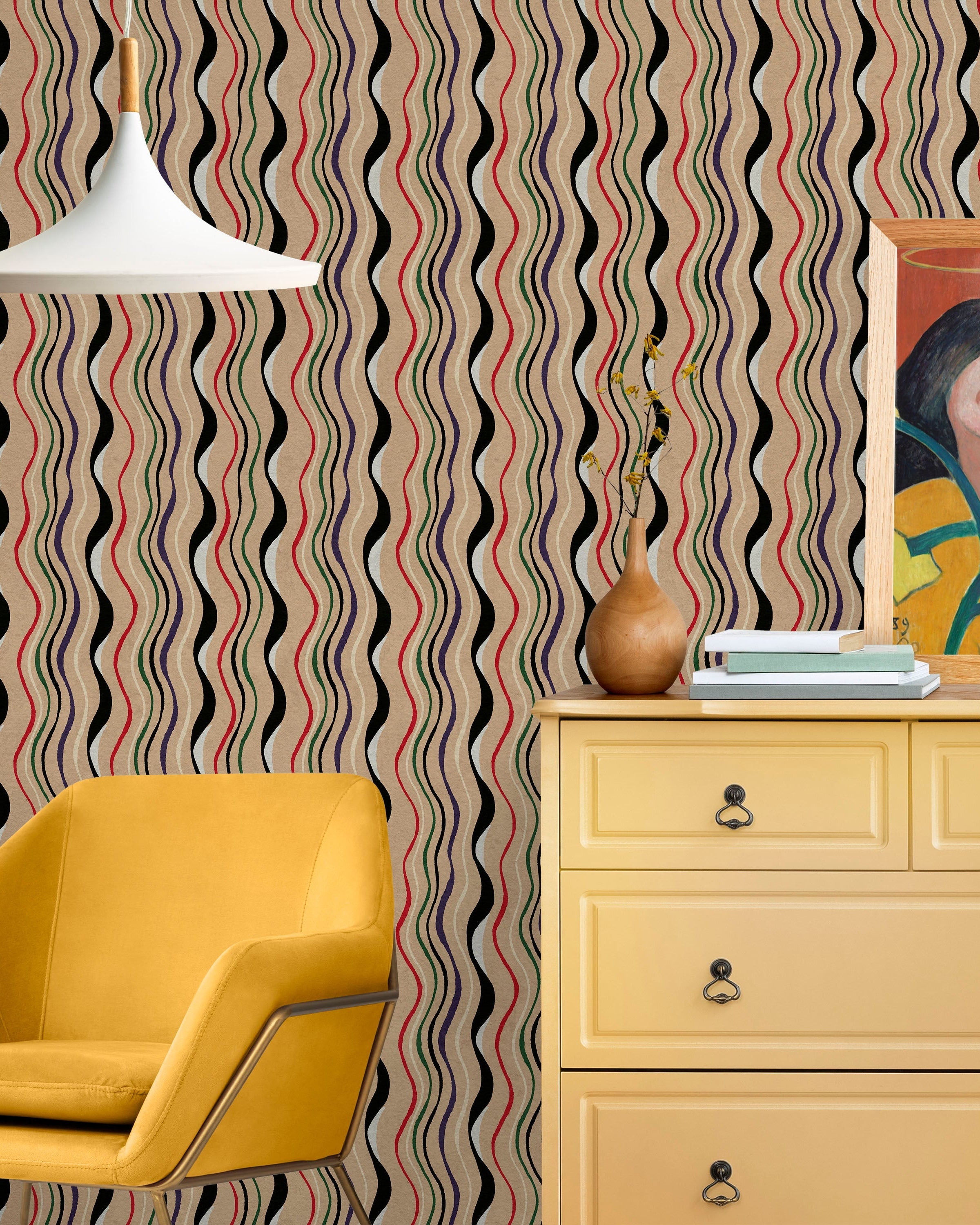 Furuya Korin x Korin Waves Peel and Stick Wallpaper, Removable Wallpaper, Traditional Wallpaper - Sand Beige | DeccoPrint