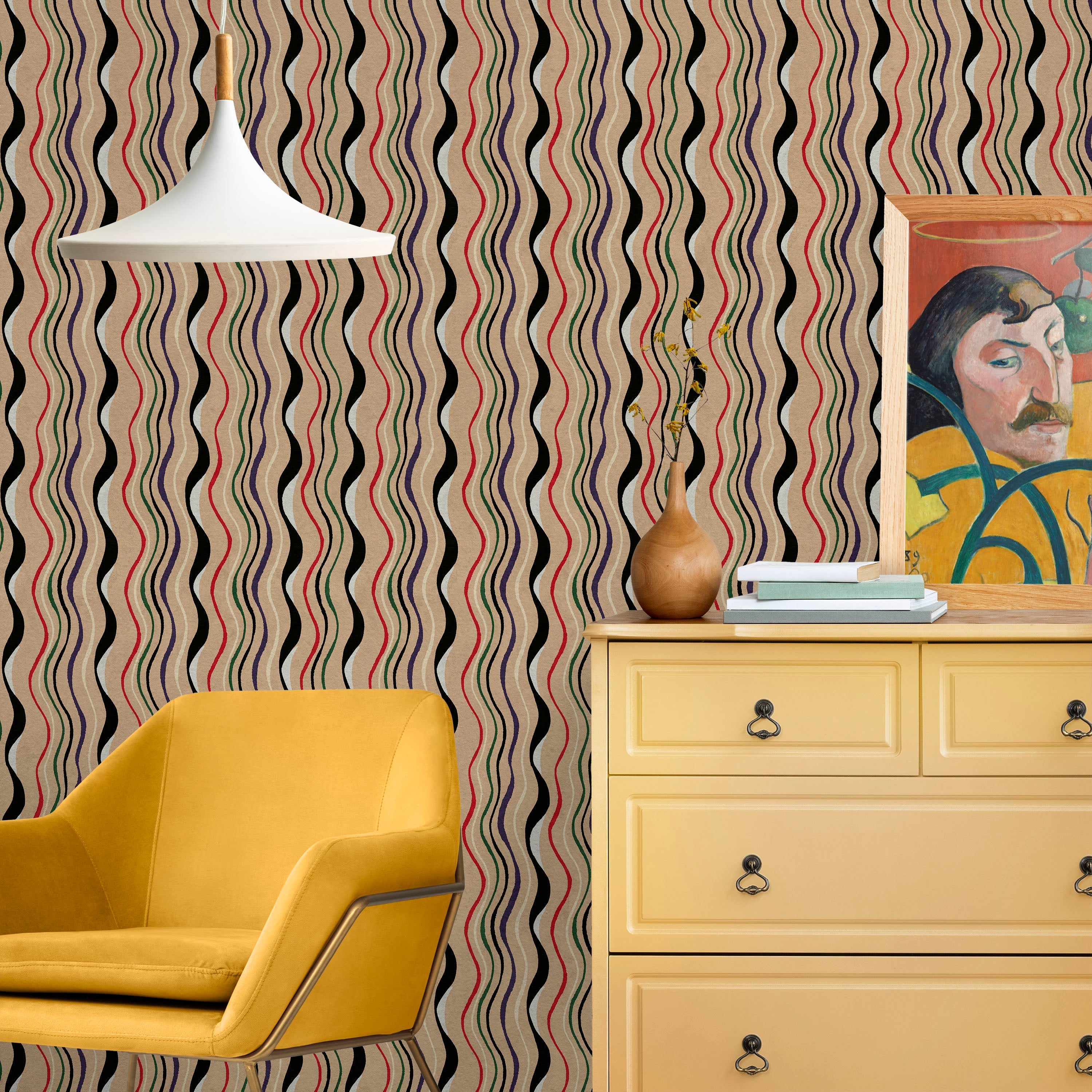 Furuya Korin x Korin Waves Peel and Stick Wallpaper, Removable Wallpaper, Traditional Wallpaper - Sand Beige | DeccoPrint