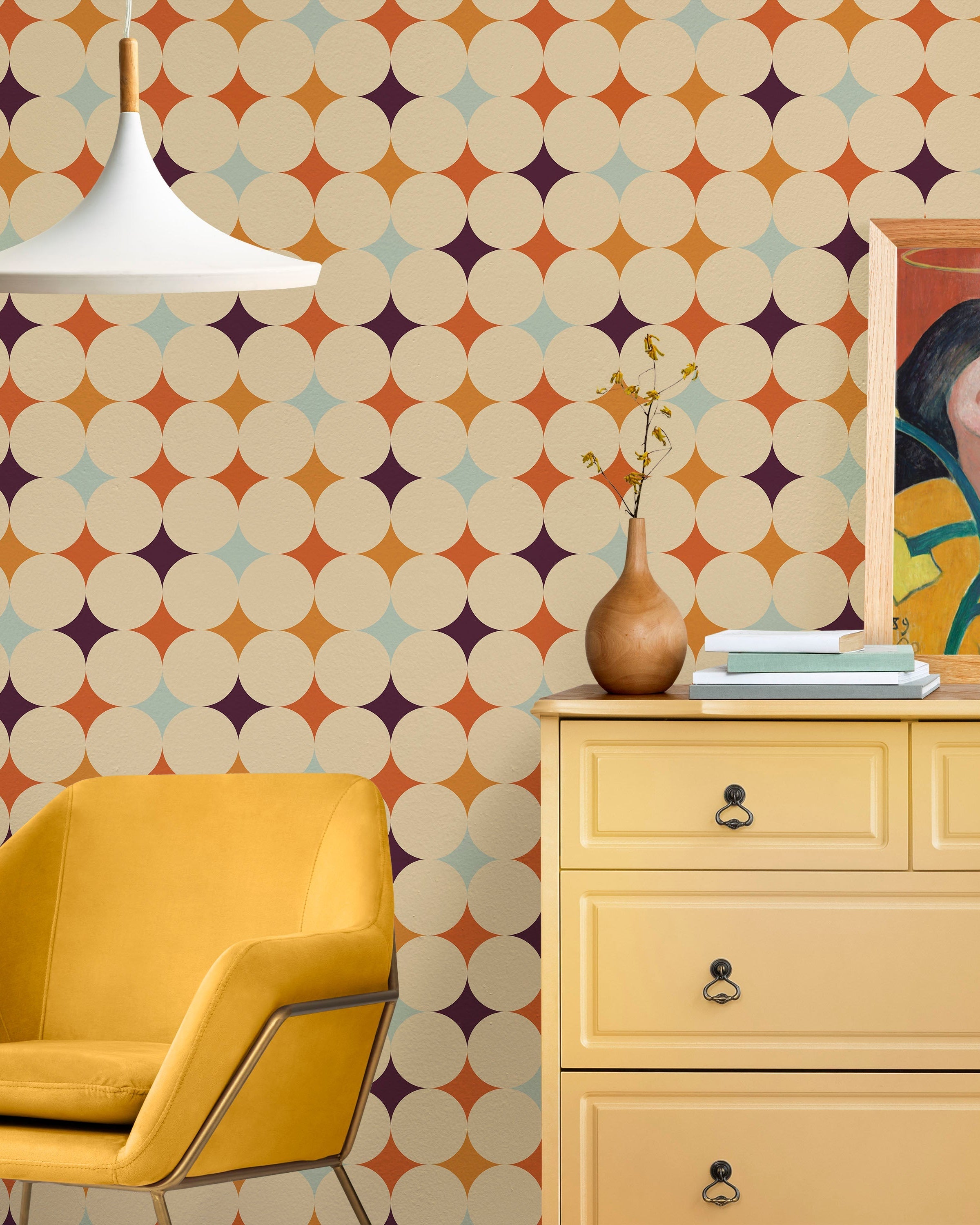 Abstract Bauhaus Peel and Stick Wallpaper, Removable Wallpaper, Traditional Wallpaper - Purple | DeccoPrint