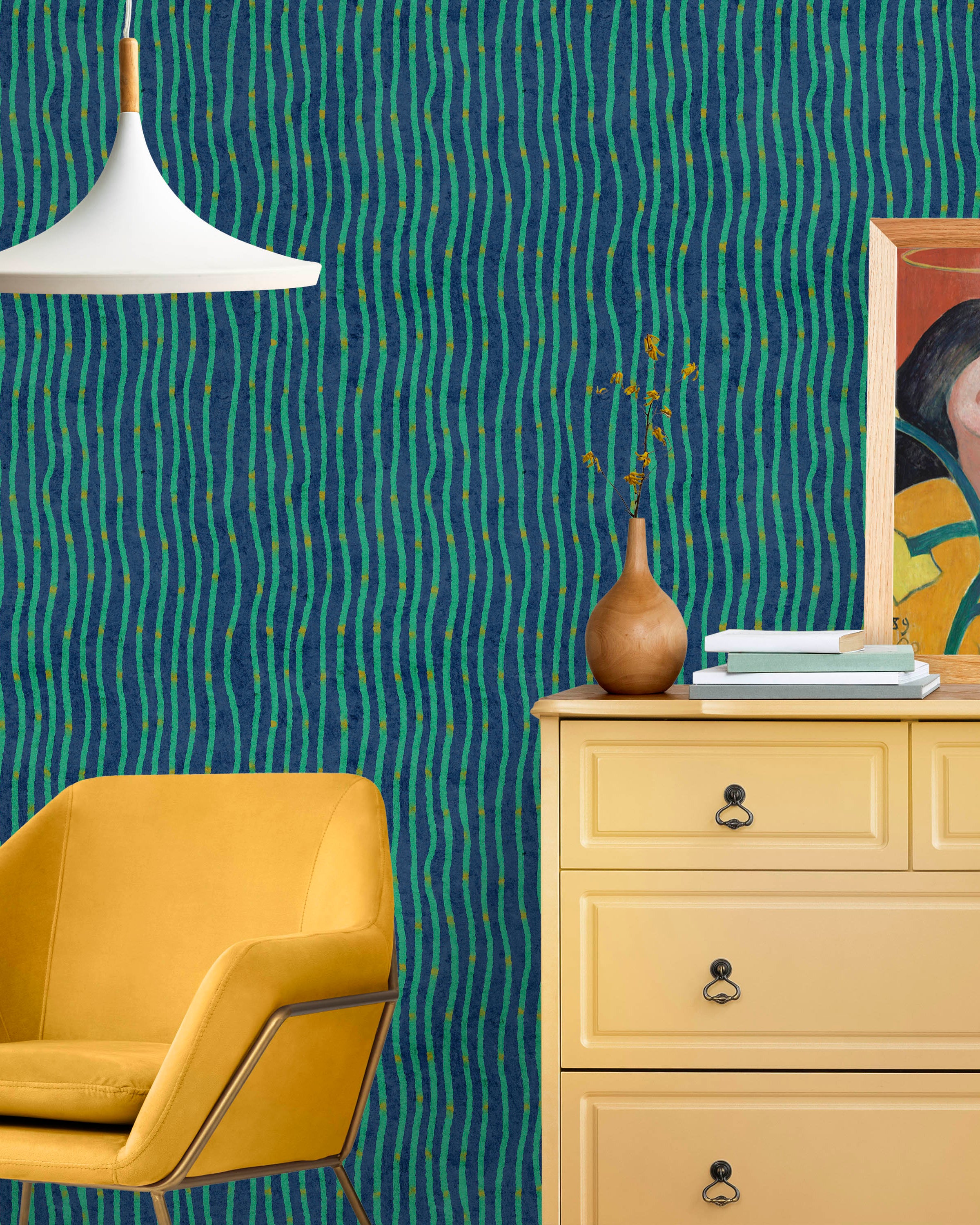 Furuya Korin x Edo Stream Peel and Stick Wallpaper, Removable Wallpaper, Traditional Wallpaper - Deep Cyan | DeccoPrint