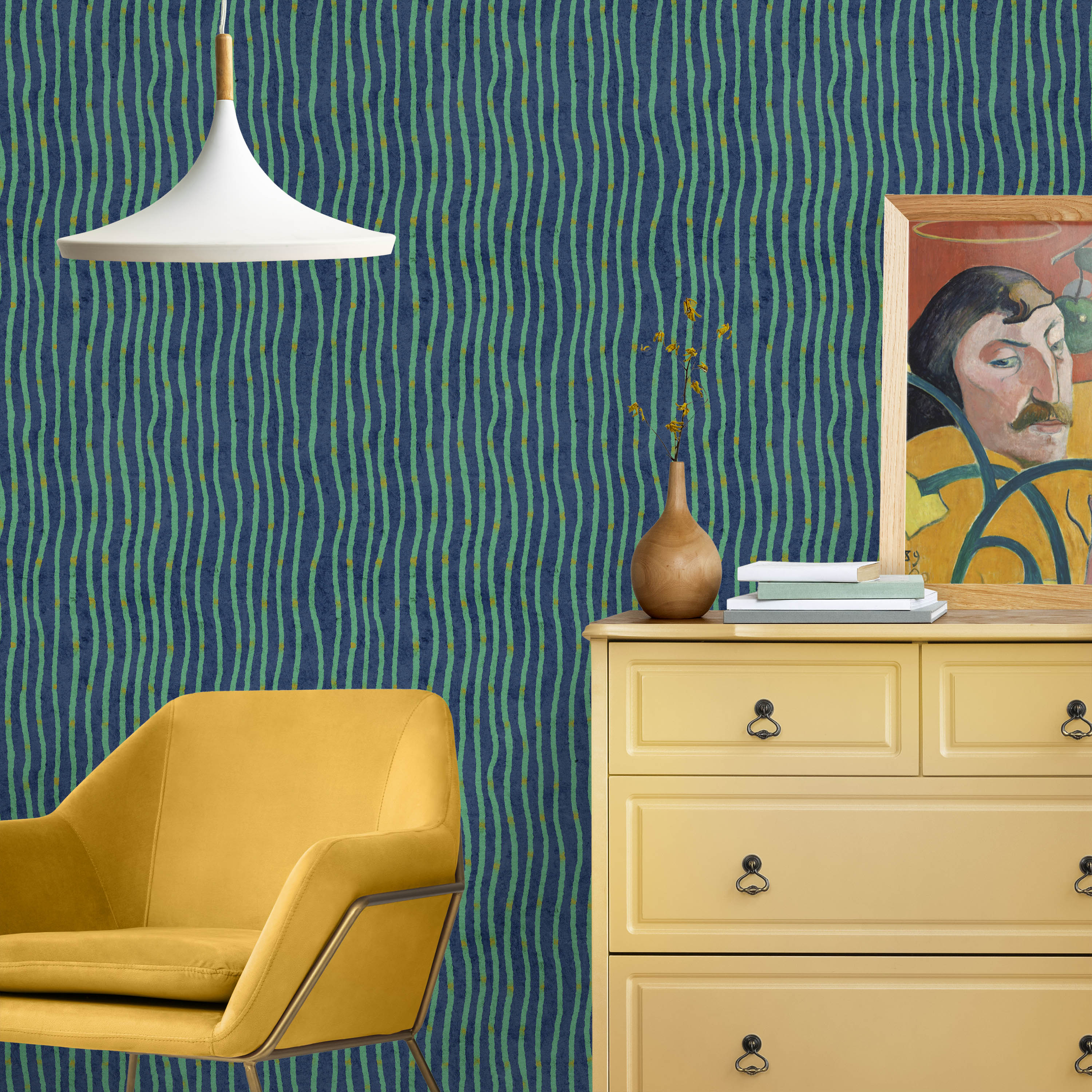 Furuya Korin x Edo Stream Peel and Stick Wallpaper, Removable Wallpaper, Traditional Wallpaper - Deep Cyan | DeccoPrint